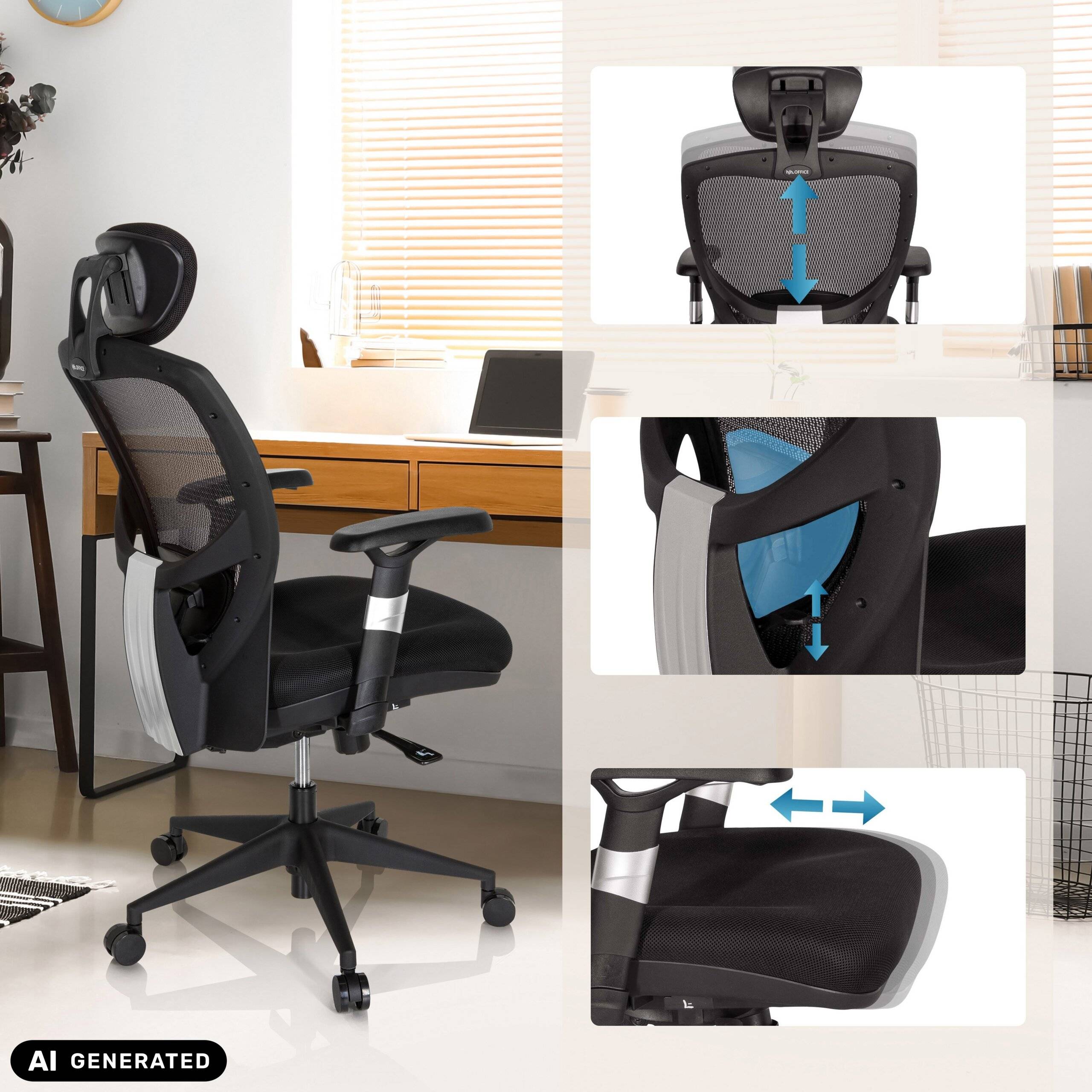 Bürostuhl Chefsessel VENUS BASE Sitz Stoff Rücken Netz schwarz hjh OFFICE-3