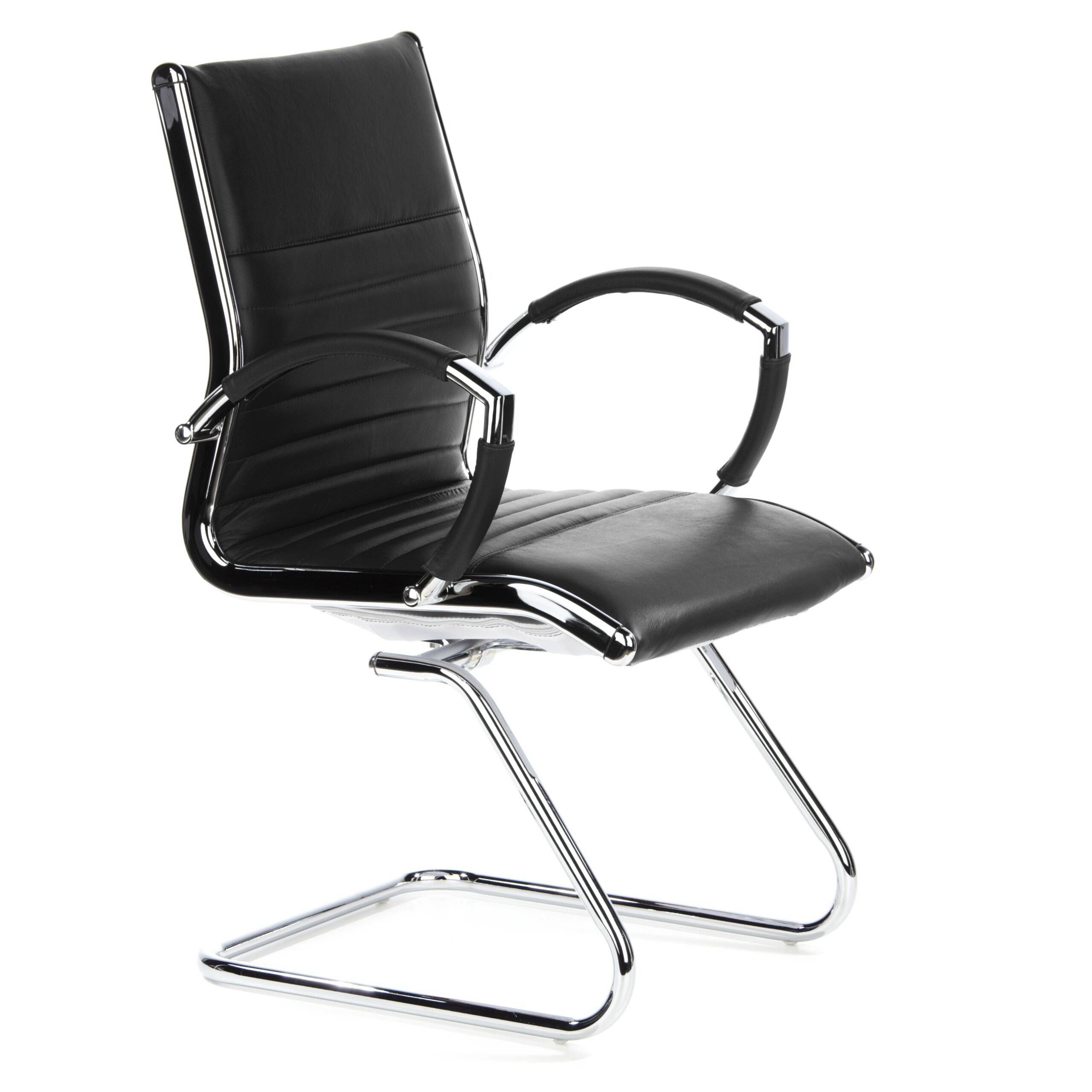 Konferenzstuhl Freischwinger Stuhl PARMA V Leder schwarz Chrom hjh OFFICE-2