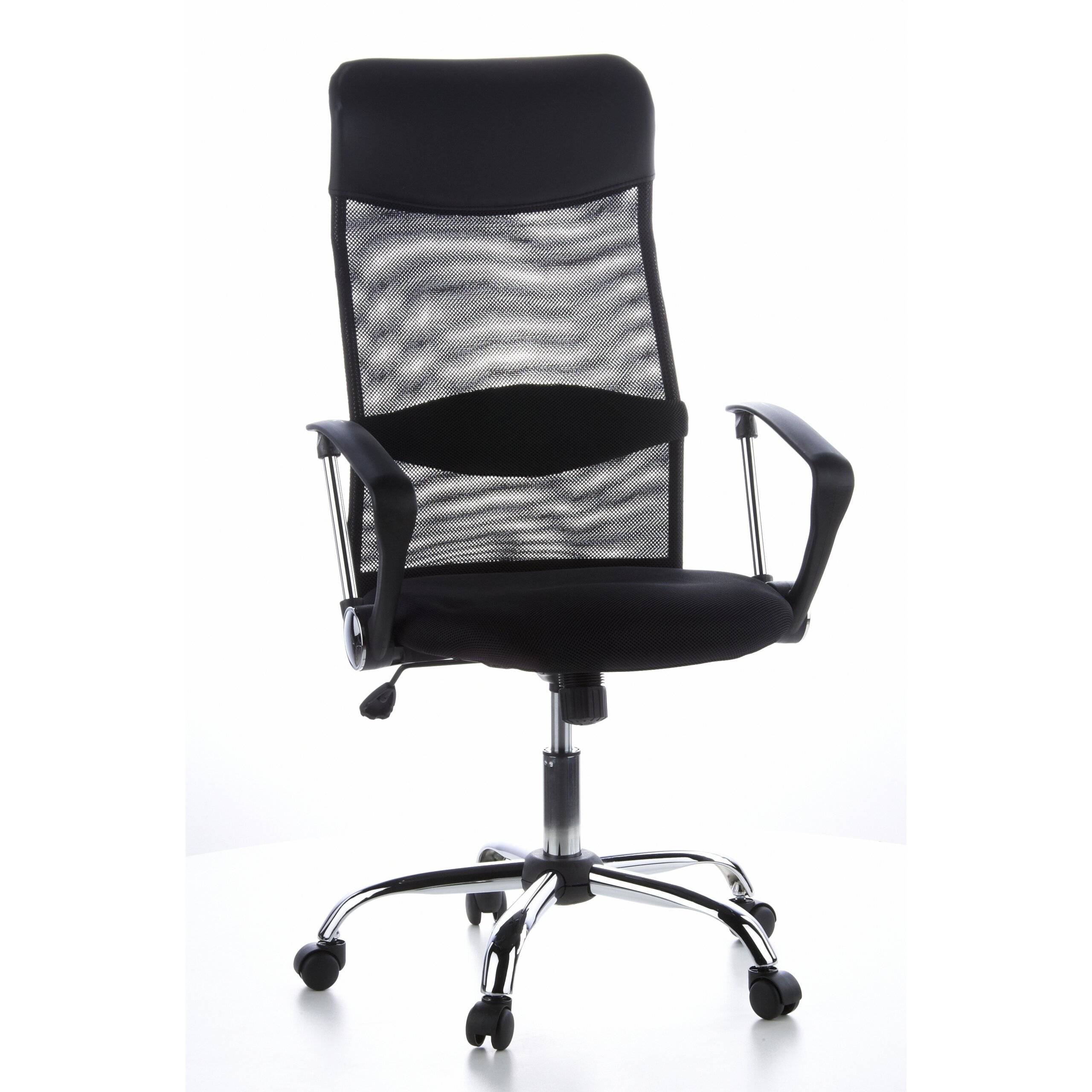 Bürostuhl Chefsessel Schreibtischstuhl ARIA HIGH Netzstoff Kunstleder schwarz Chrom hjh OFFICE-0