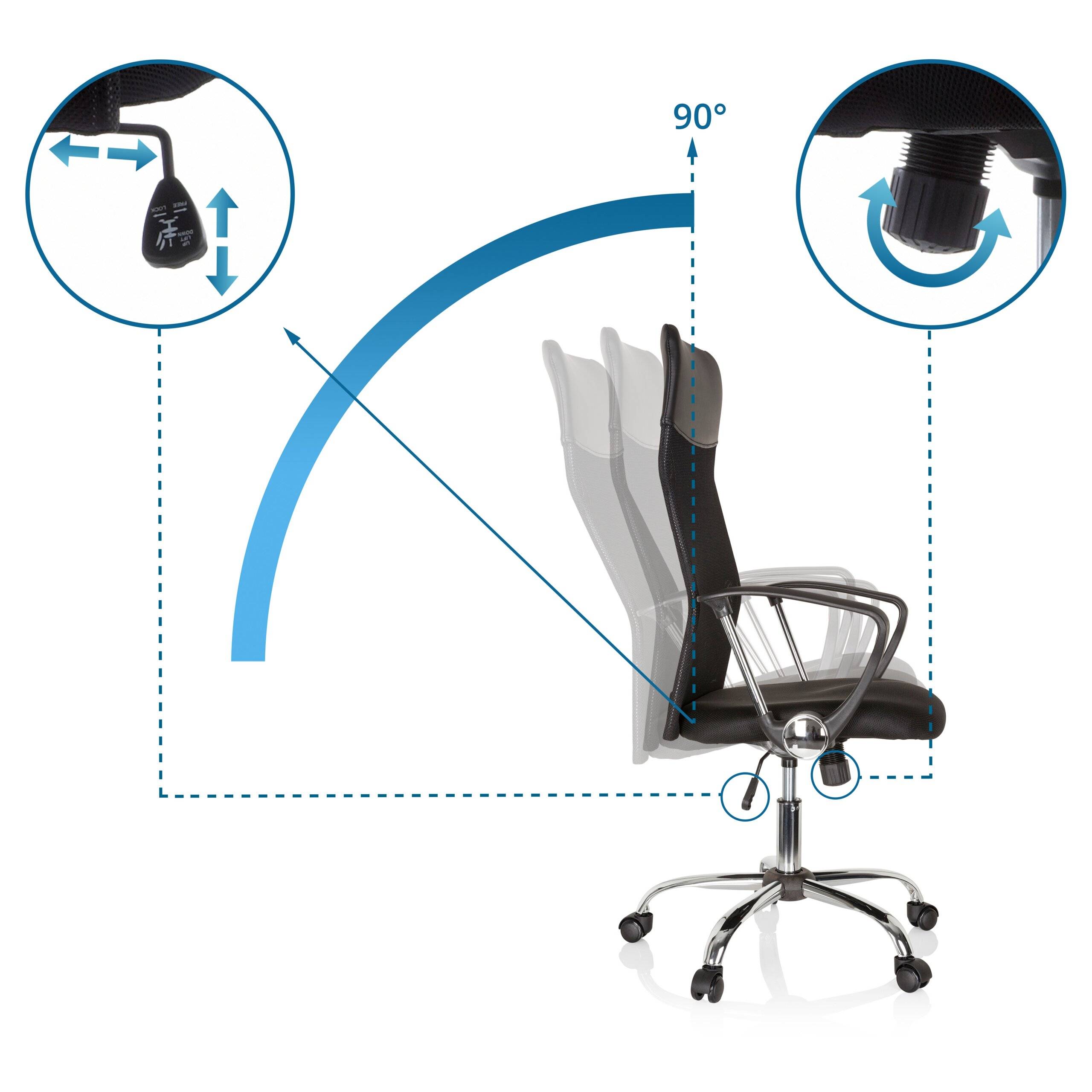 Bürostuhl Chefsessel Schreibtischstuhl ARIA HIGH Netzstoff Kunstleder schwarz Chrom hjh OFFICE-2