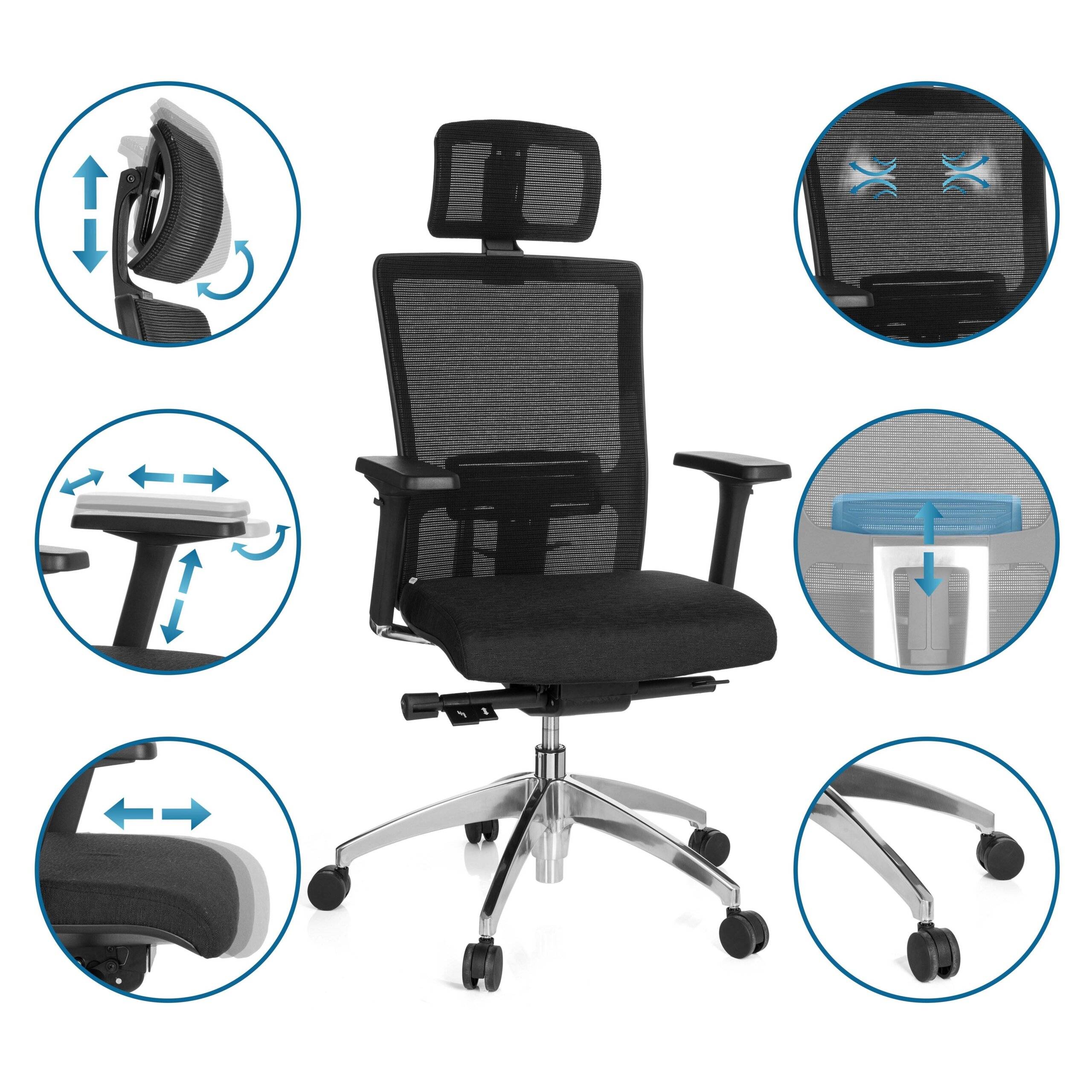 Bürostuhl Chefsessel ASTRA LUX Netz schwarz hjh OFFICE-3
