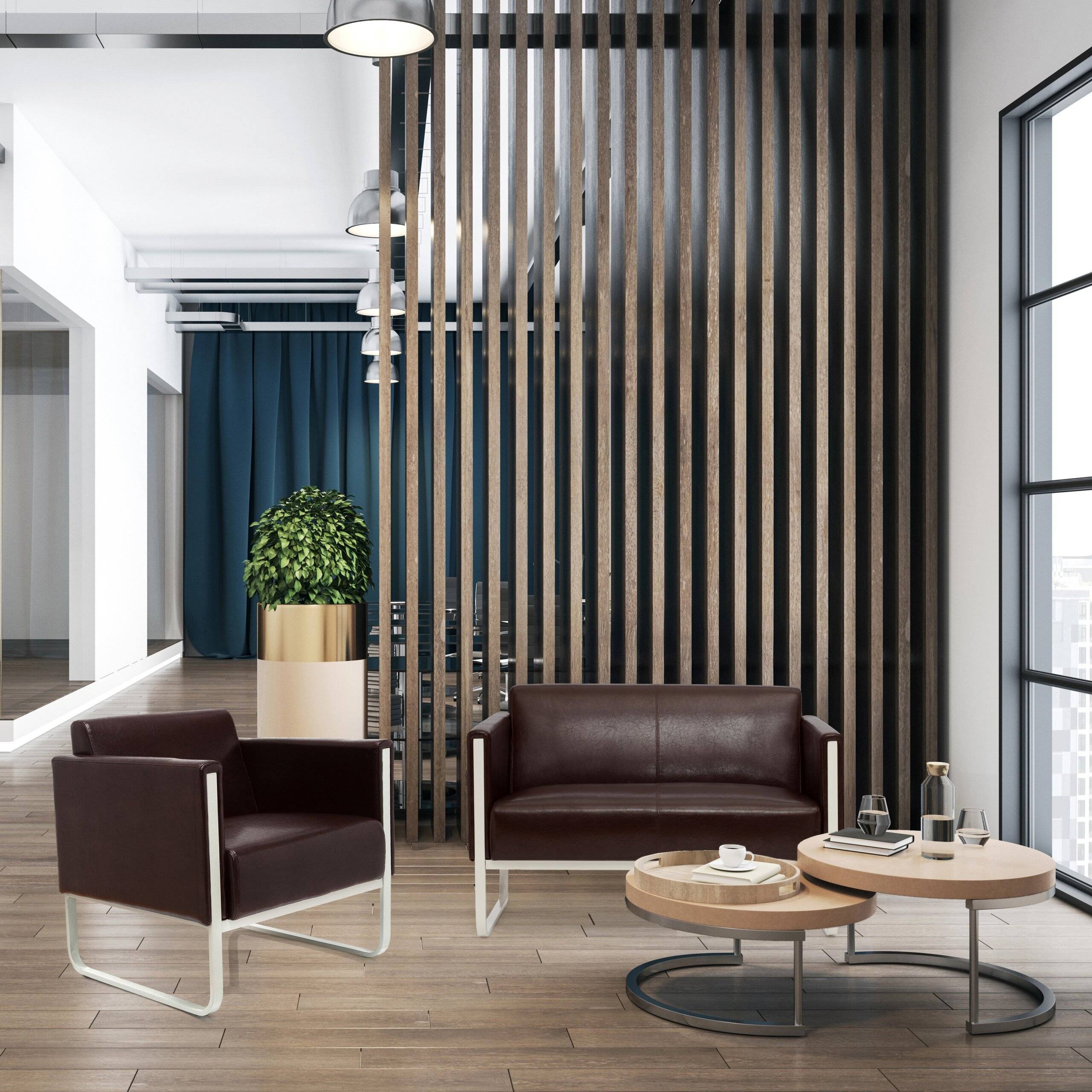 Loungesessel ARUBA Gestell weißgrau Kunstleder 1-Sitzer braun hjh OFFICE-3
