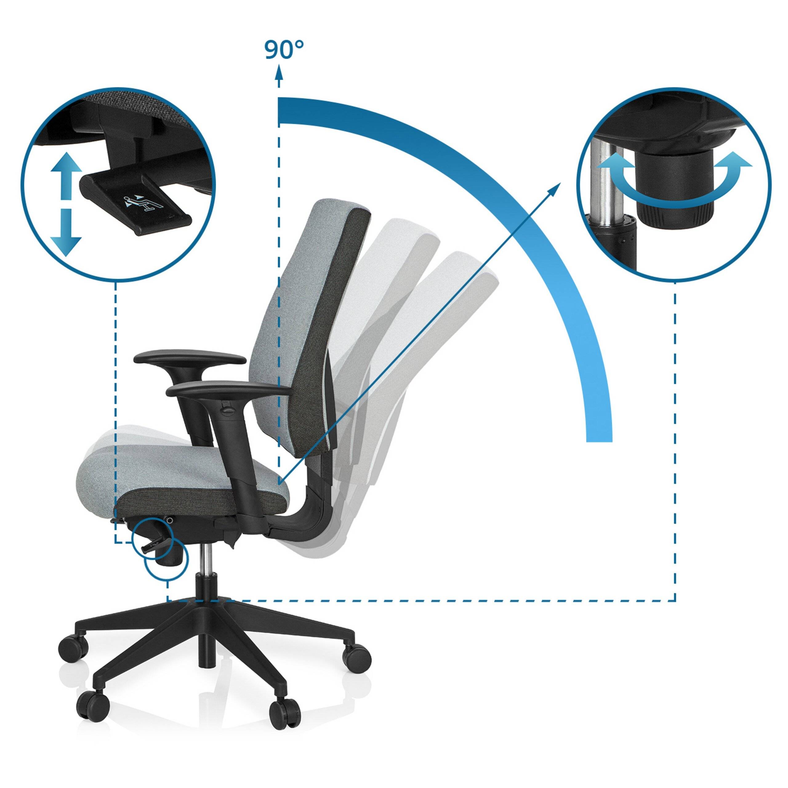 Bürostuhl Drehstuhl PRO-TEC 500 Stoff dunkelgrau/hellgrau hjh OFFICE-2