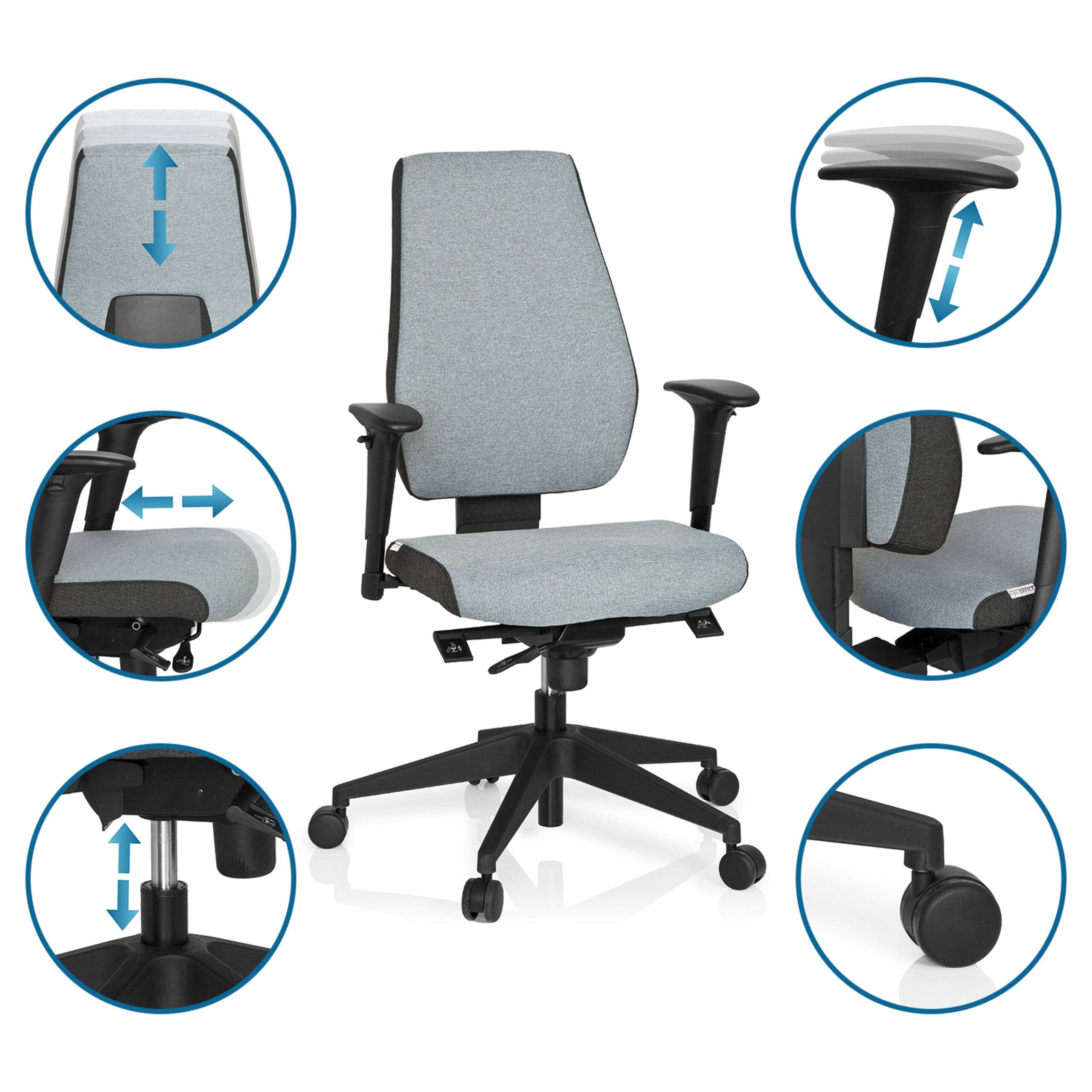 Bürostuhl Drehstuhl PRO-TEC 500 Stoff dunkelgrau/hellgrau hjh OFFICE-3