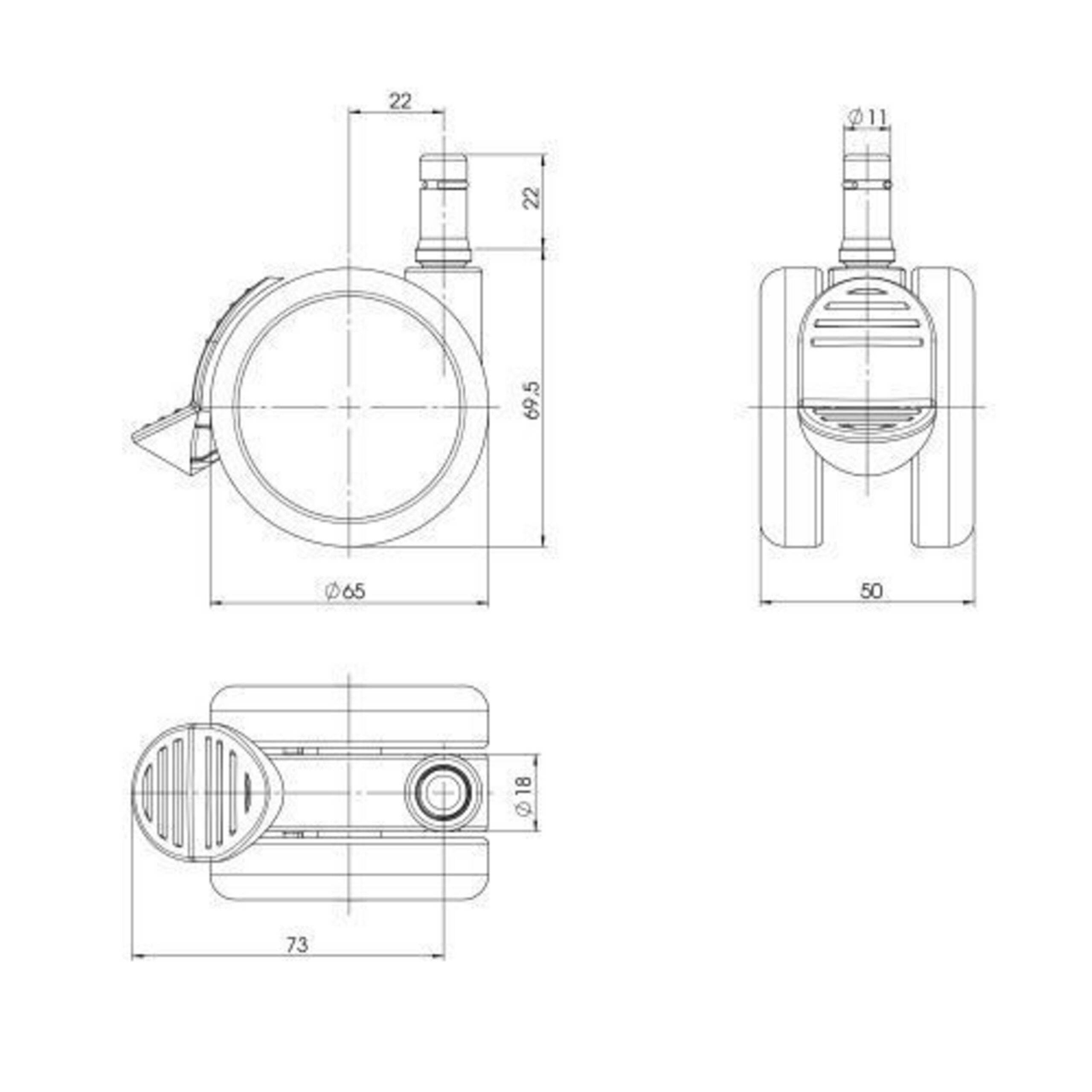 5x Hartbodenrollen mit Feststellbremse ROLO STOP 11mm 65mm (5er Pack) hjh OFFICE-2