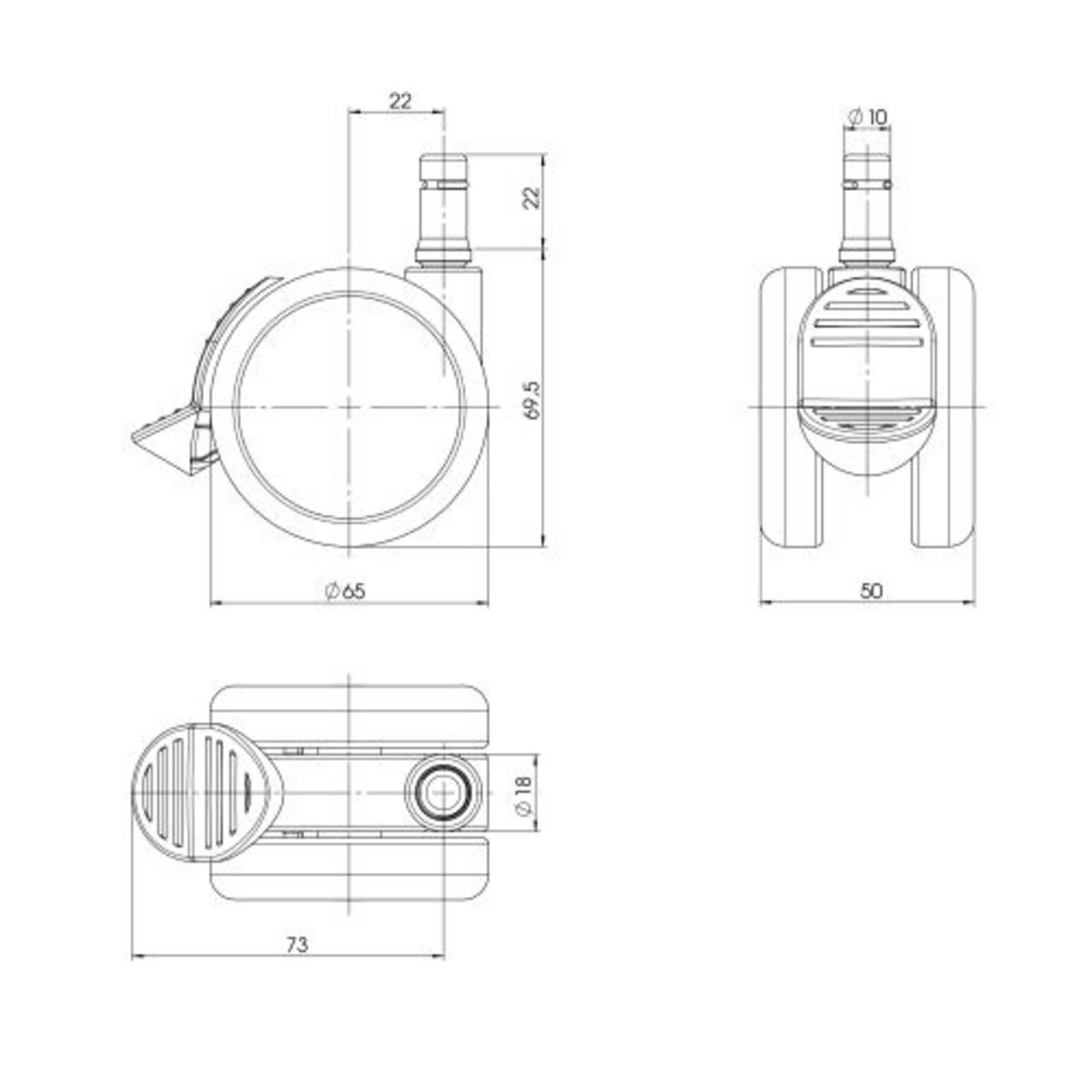 5x Hartbodenrollen mit Feststellbremse ROLO STOP 10mm 65mm (5er Pack) hjh OFFICE-3