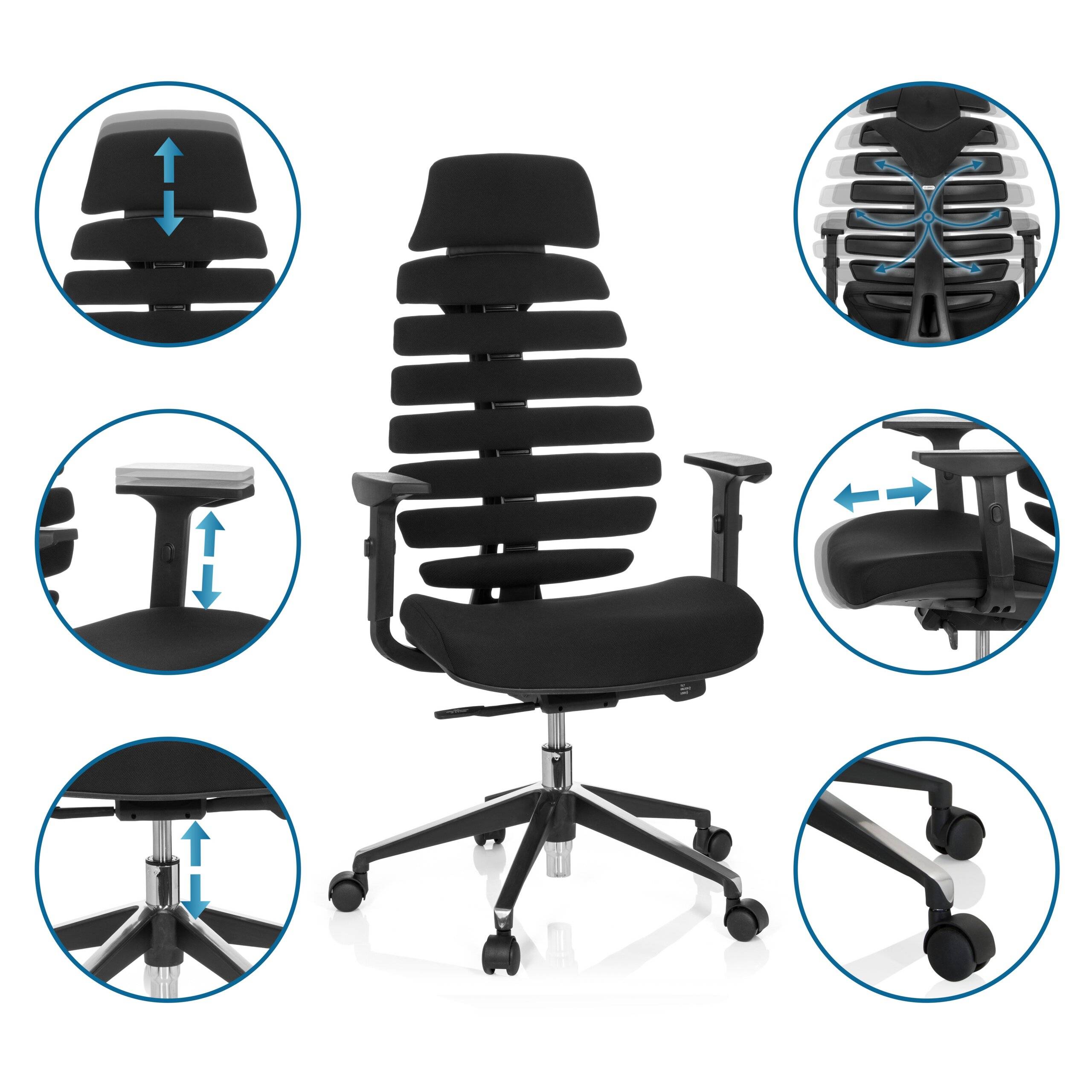 Bürostuhl Drehstuhl ERGO LINE II PRO Stoff schwarz hjh OFFICE-3