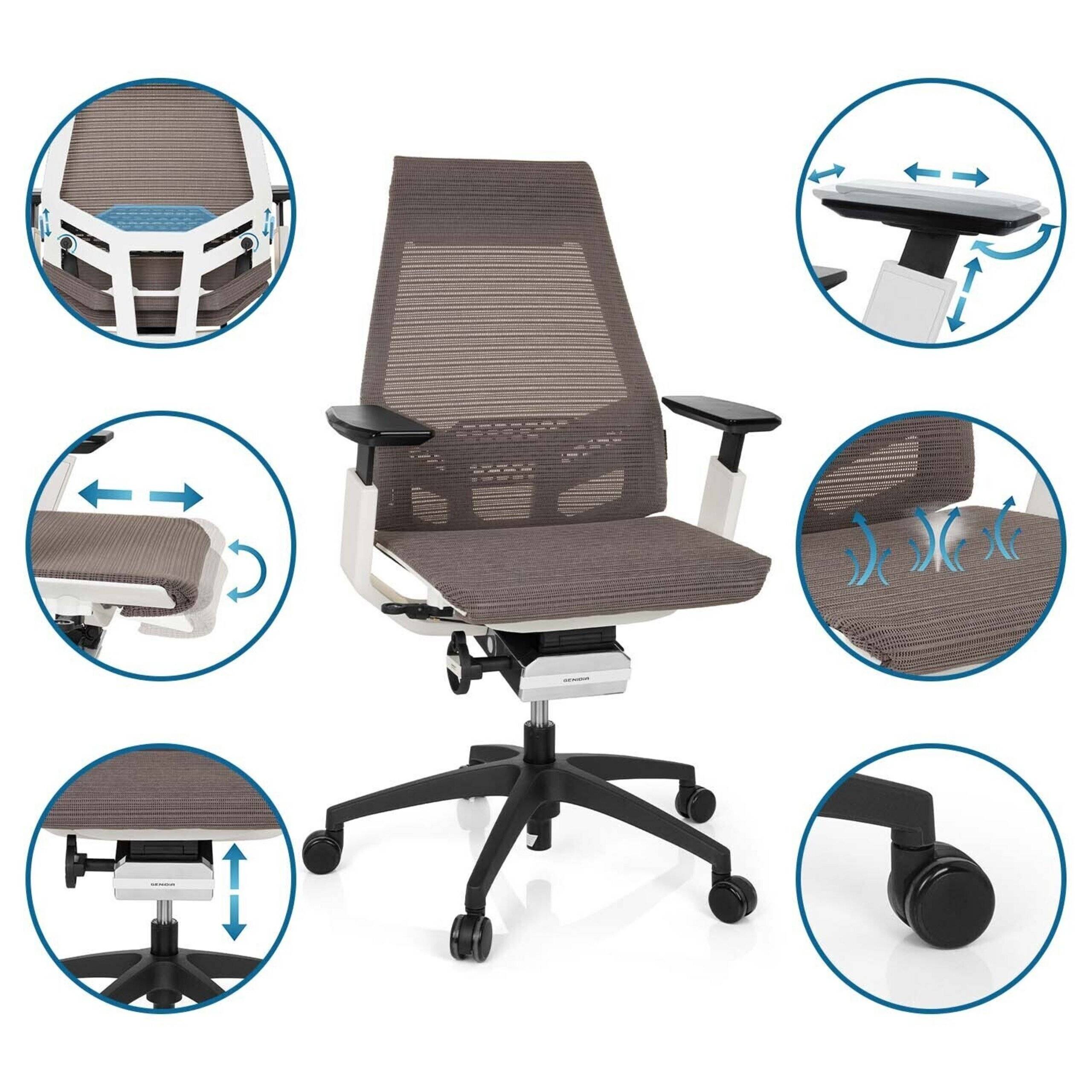 Bürostuhl Drehstuhl GENIDIA SMART WHITE Netz grau hjh OFFICE-2