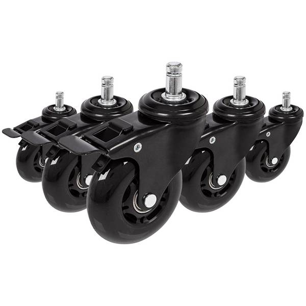 5x Hartbodenrollen ROLO SKATE 11mm 75 mm Büro-Stuhl-Rollen inkl. Bremse schwarz (5er Pack)