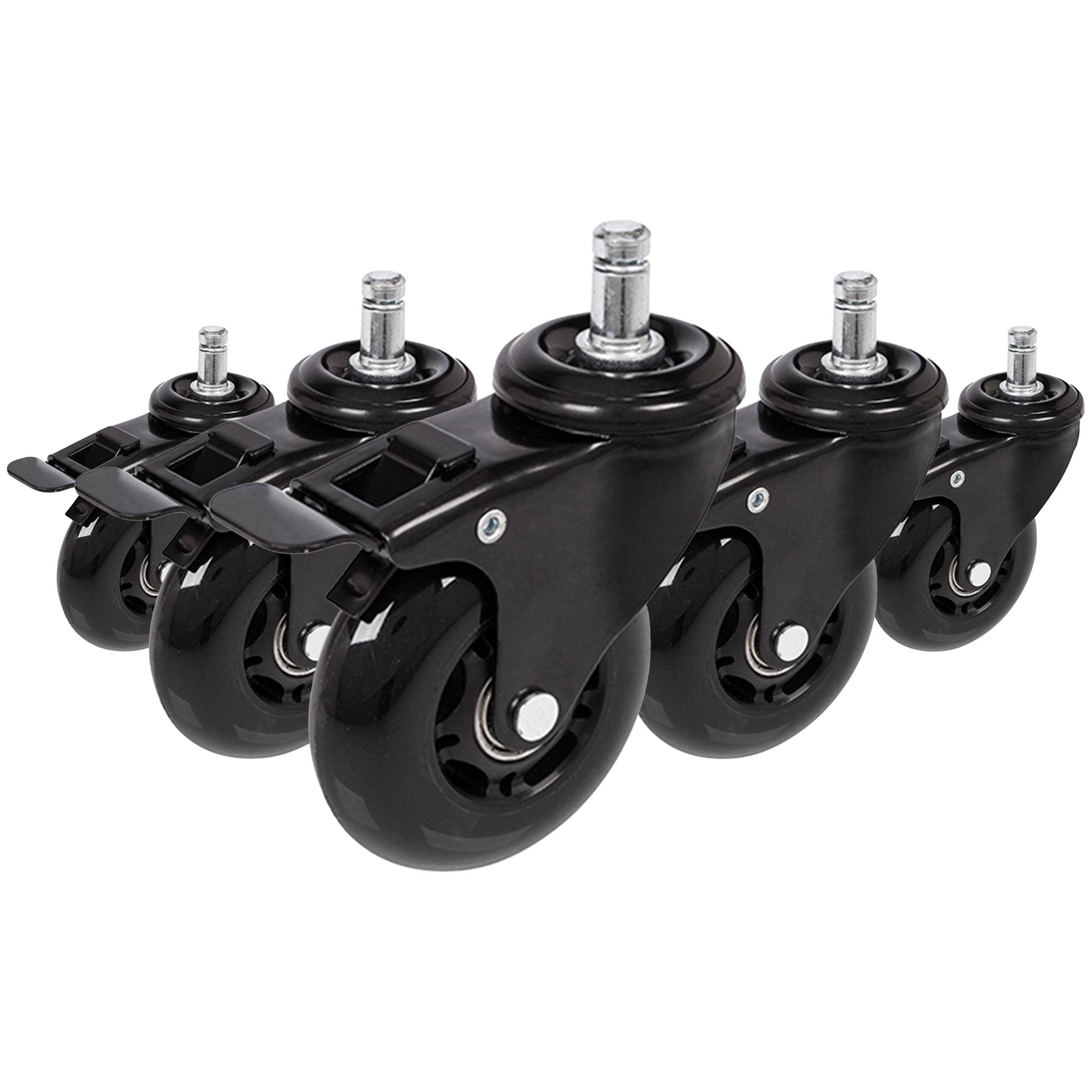 5x Hartbodenrollen ROLO SKATE 11mm 75 mm Büro-Stuhl-Rollen inkl. Bremse schwarz (5er Pack)-0