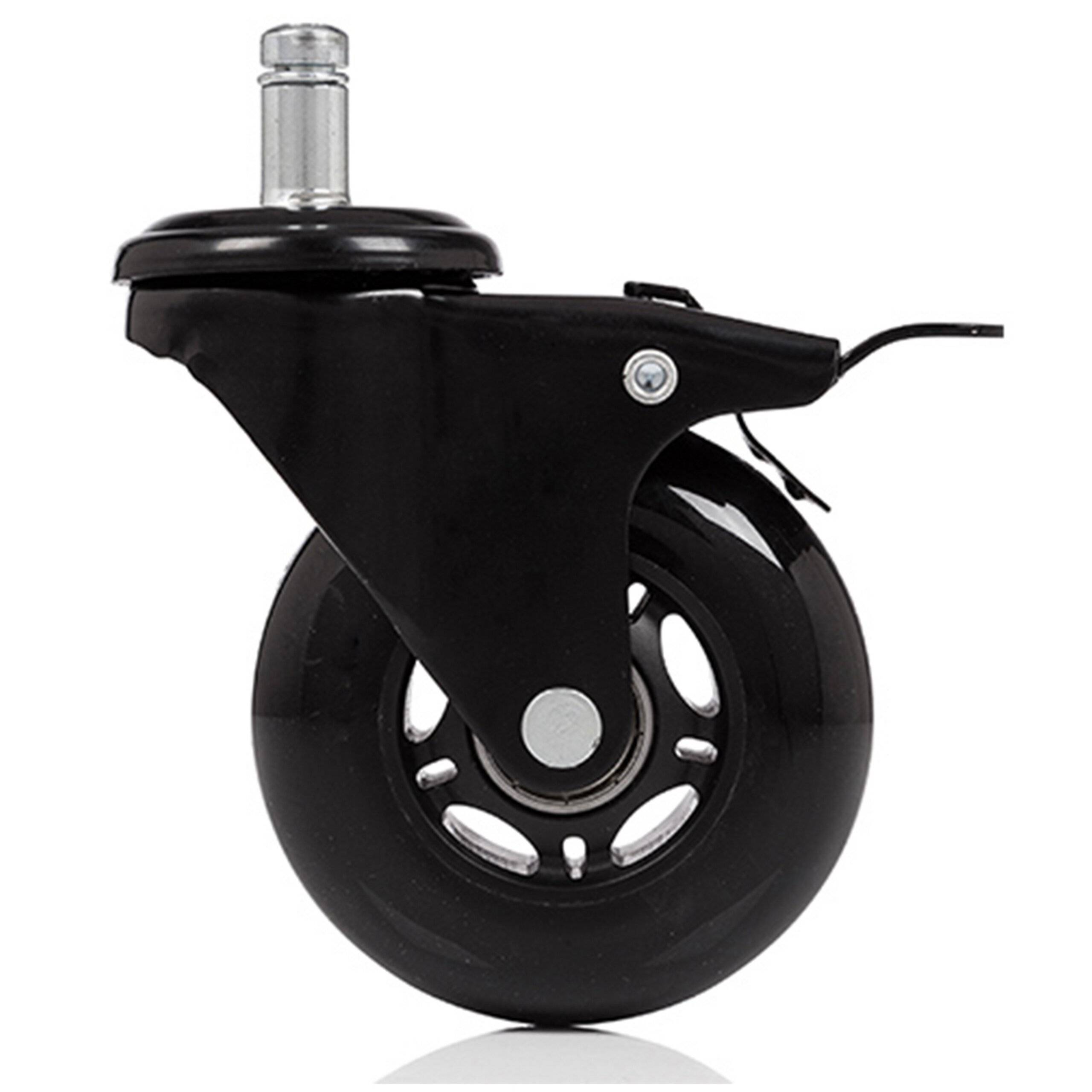 5x Hartbodenrollen ROLO SKATE 11mm 75 mm Büro-Stuhl-Rollen inkl. Bremse schwarz (5er Pack)-2