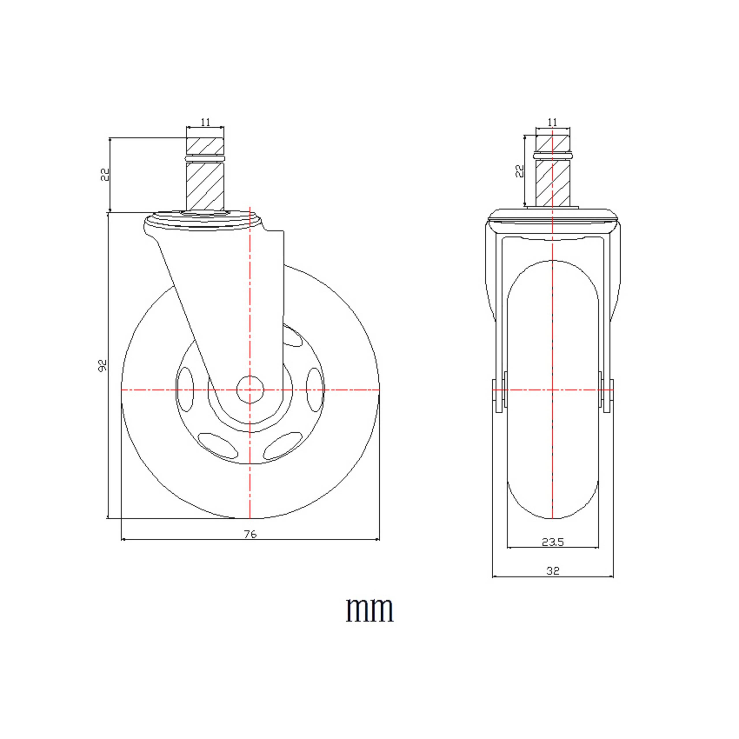 5x Hartbodenrollen ROLO SKATE 11mm 75 mm Büro-Stuhl-Rollen schwarz transparent (5er Pack)-1