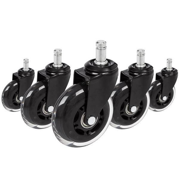 5x Hartbodenrollen ROLO SKATE 11mm 75 mm Büro-Stuhl-Rollen schwarz transparent (5er Pack)