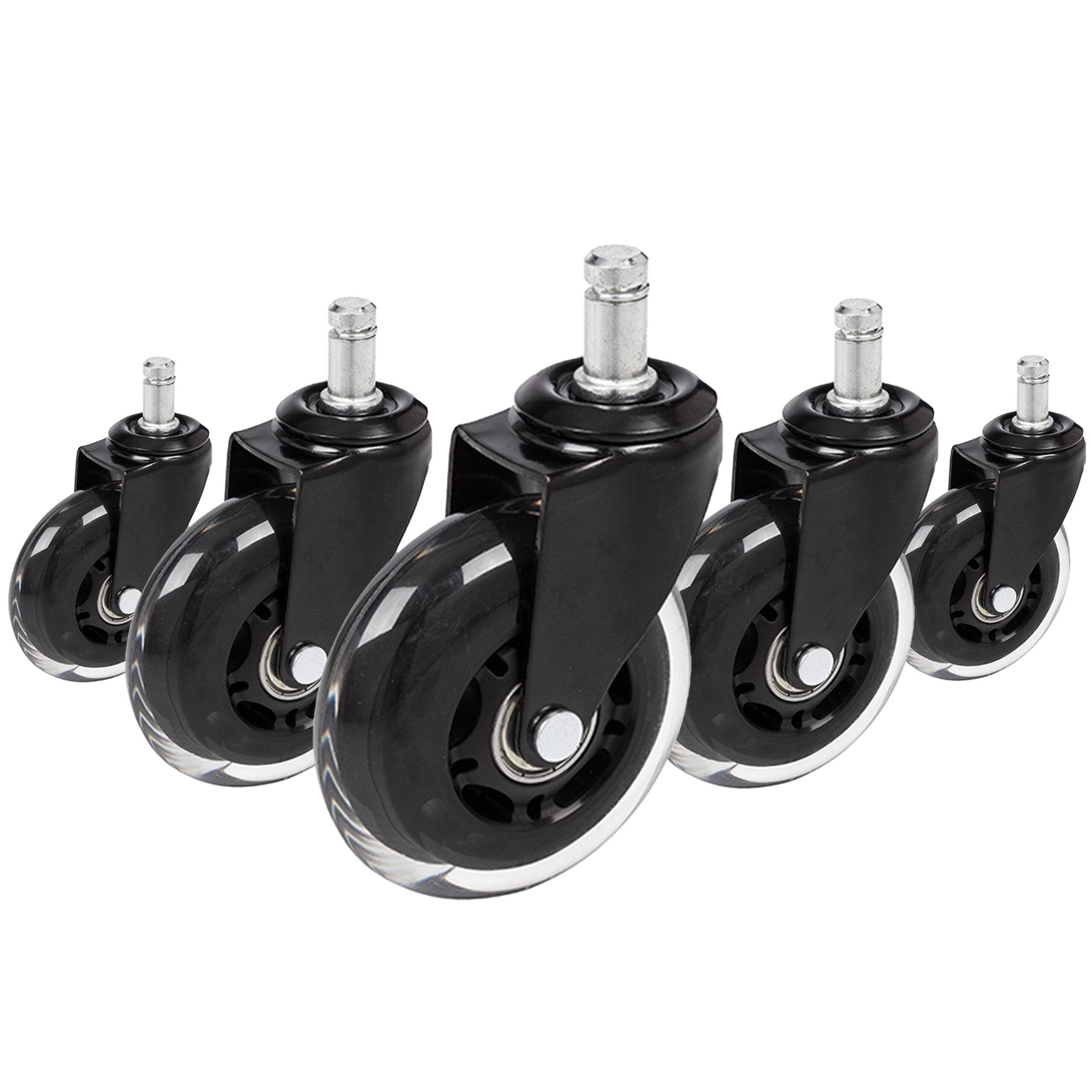 5x Hartbodenrollen ROLO SKATE 11mm 75 mm Büro-Stuhl-Rollen schwarz transparent (5er Pack)-0