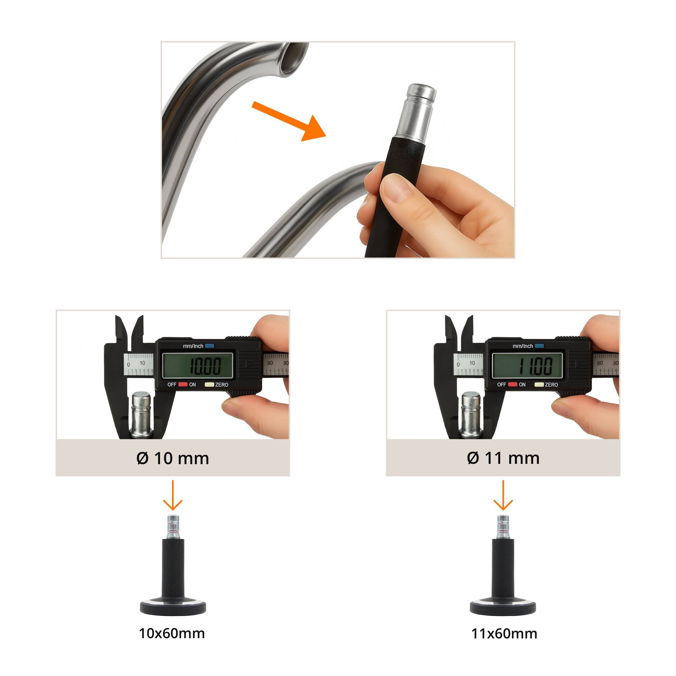 5x Bodengleiter STATO-M Stift 11 mm 60 mm Standfüße schwarz/chrom (5er Pack) hjh OFFICE-3