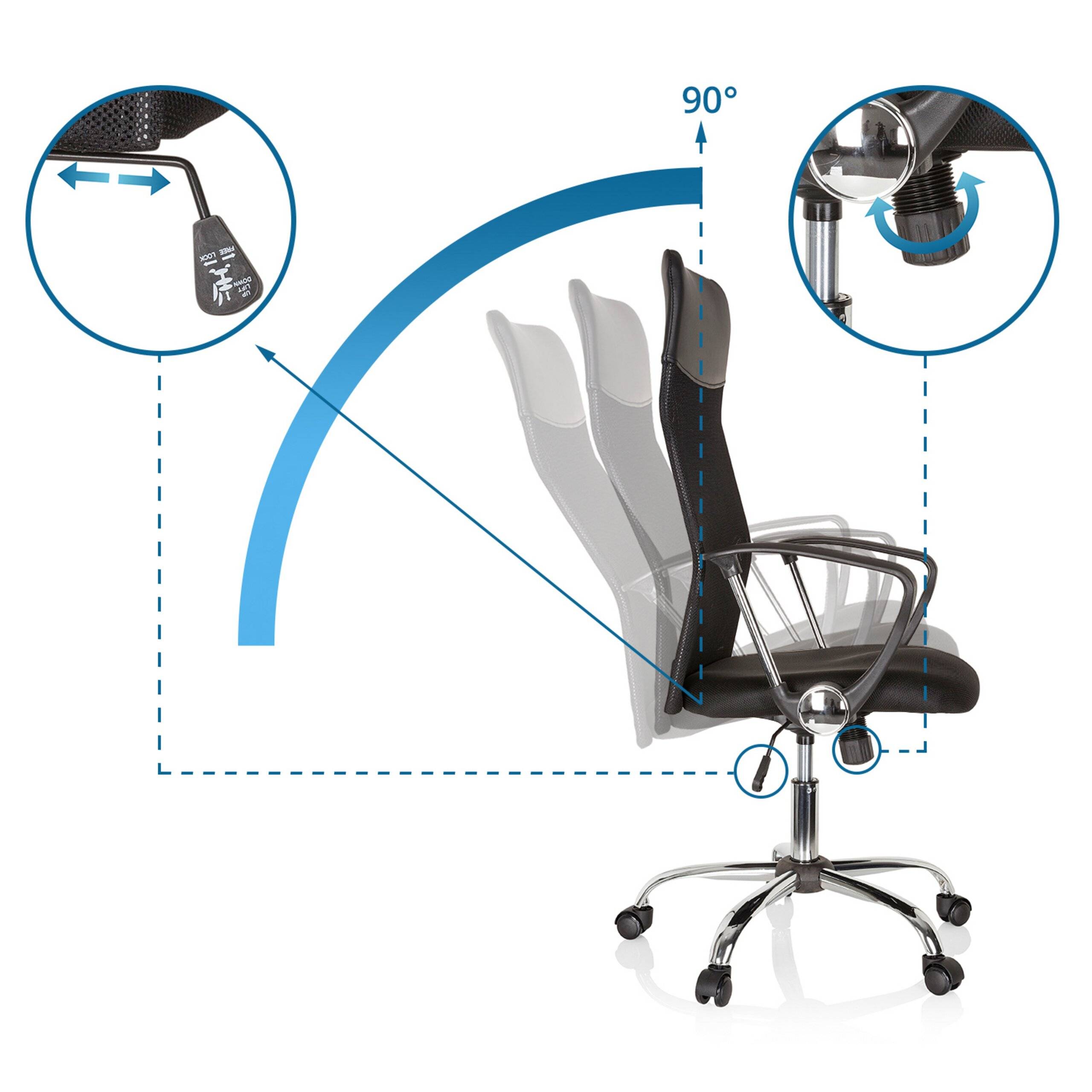 Bürostuhl Chefsessel Schreibtischstuhl PURE NET Netzstoff Kunstleder schwarz Chrom hjh OFFICE-2