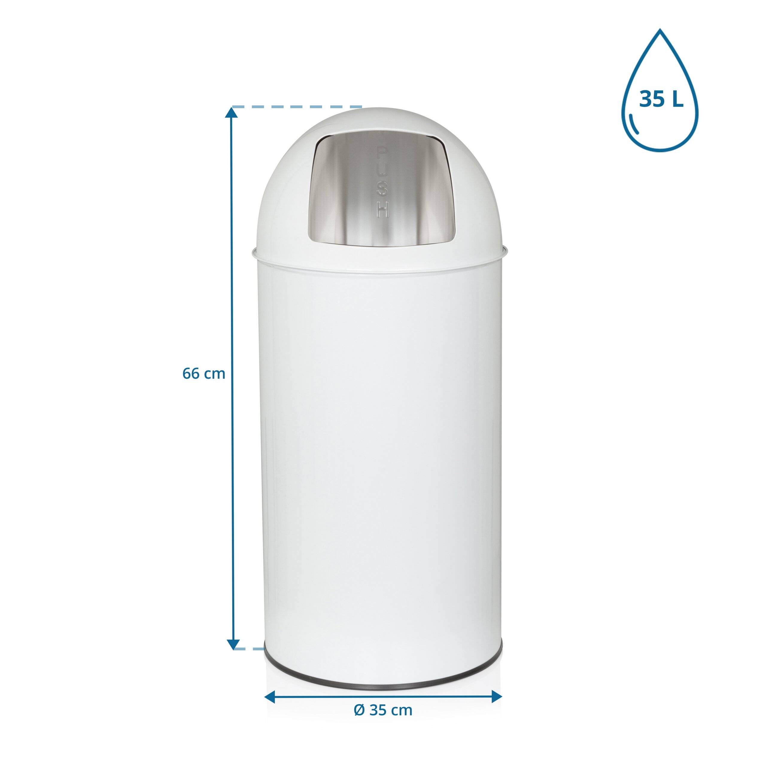Abfallsammler Mülleimer PUSH 35L satin weiss hjh OFFICE-1