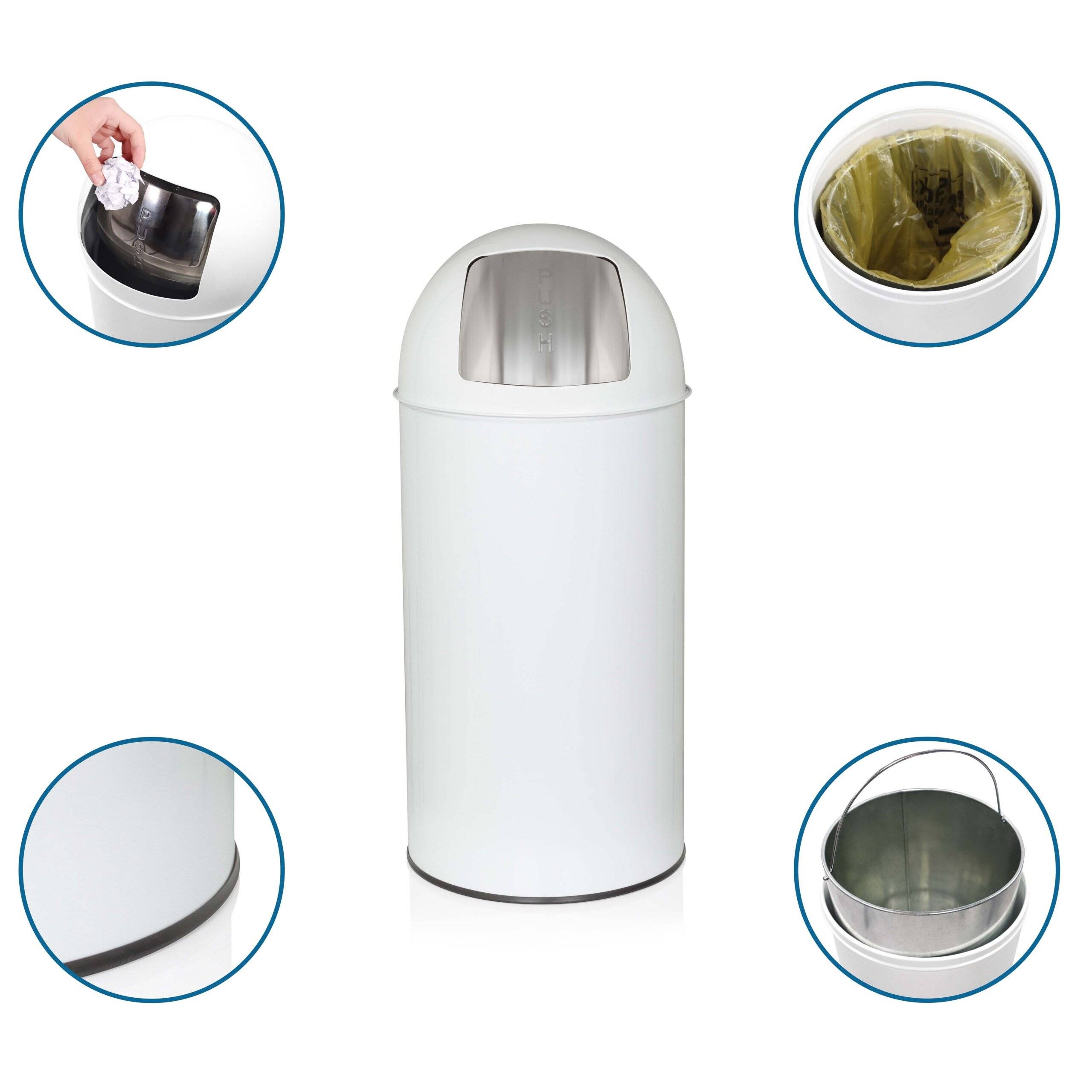 Abfallsammler Mülleimer PUSH 35L satin weiss hjh OFFICE-2
