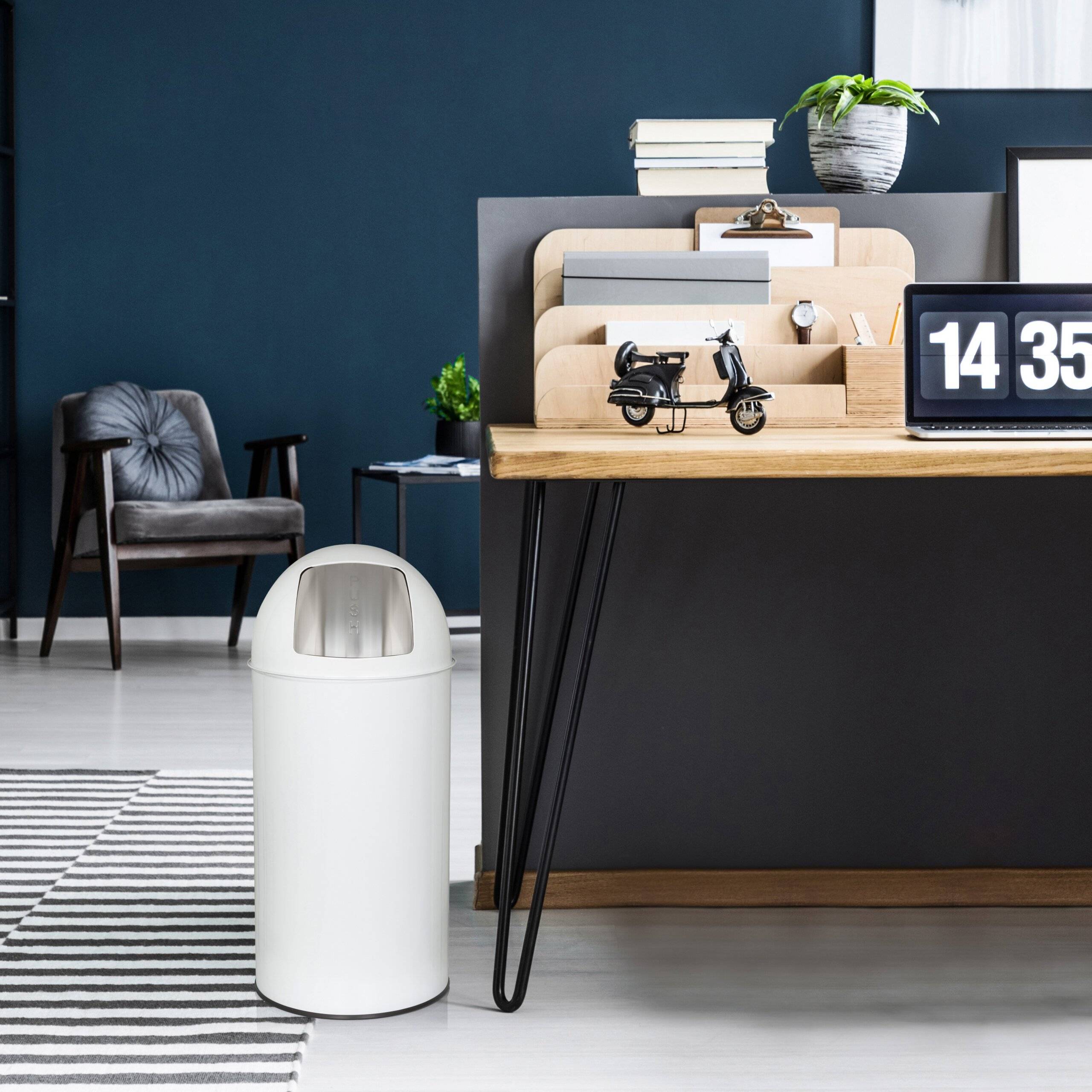 Abfallsammler Mülleimer PUSH 35L satin weiss hjh OFFICE-4