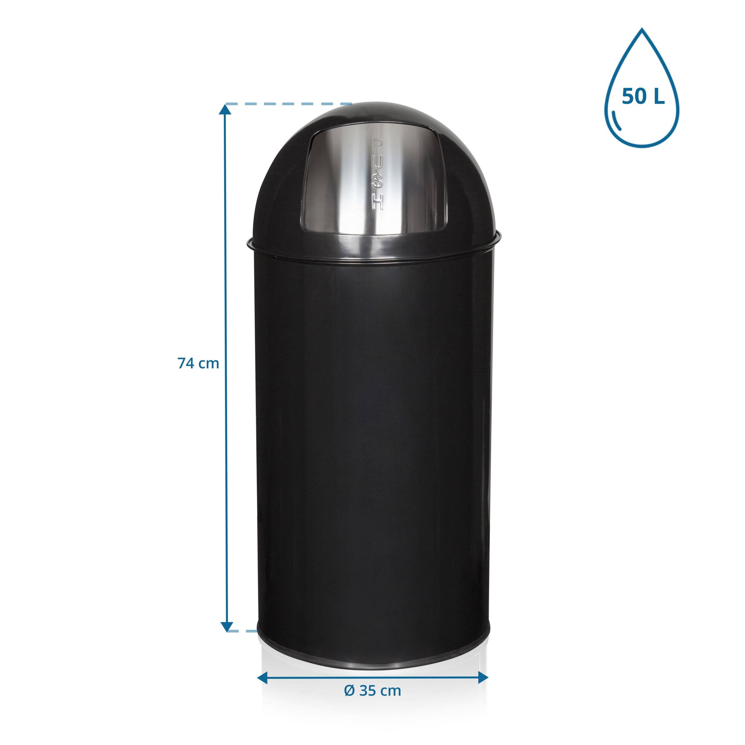 Abfallsammler Mülleimer PUSH 50L satin schwarz hjh OFFICE-1