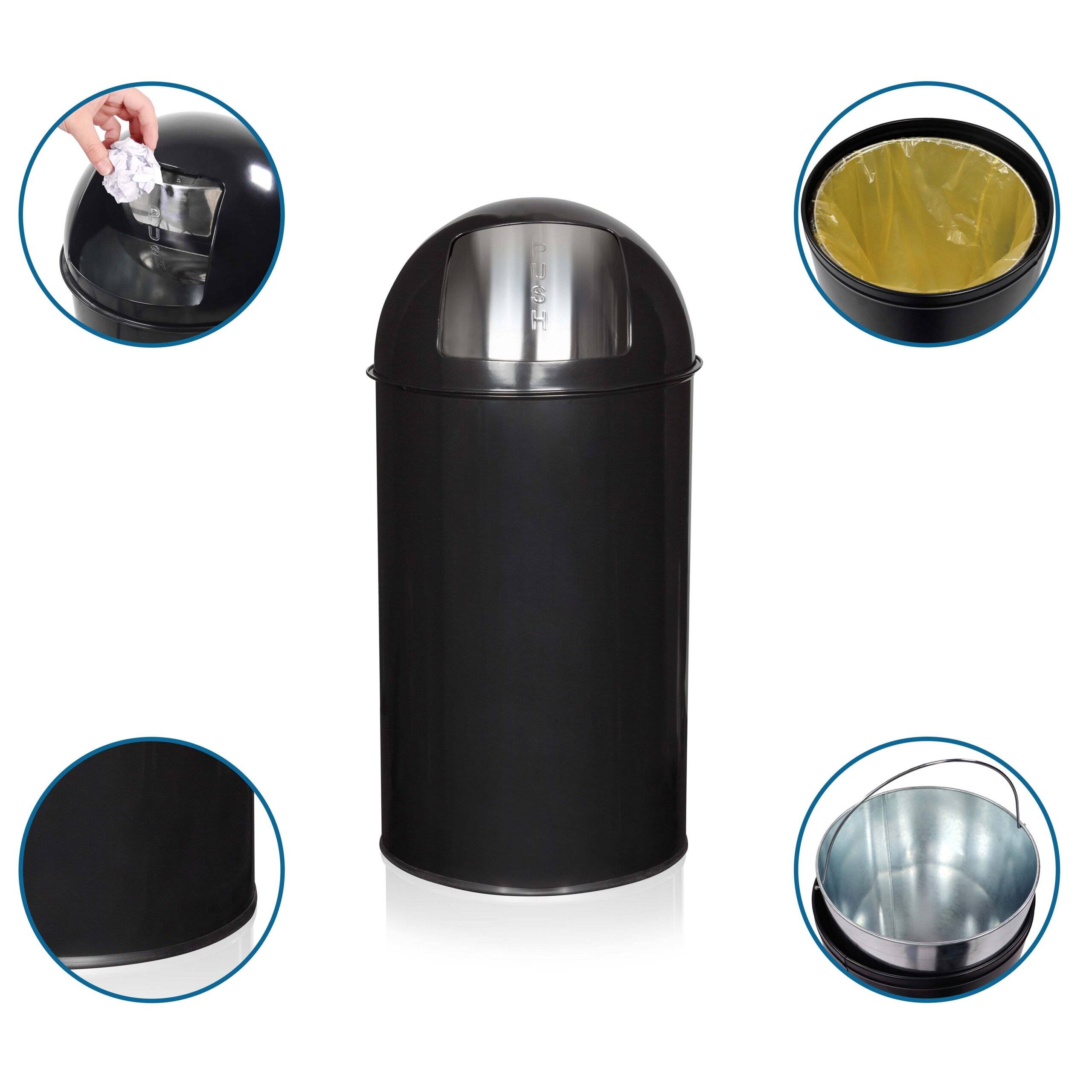 Abfallsammler Mülleimer PUSH 50L satin schwarz hjh OFFICE-2