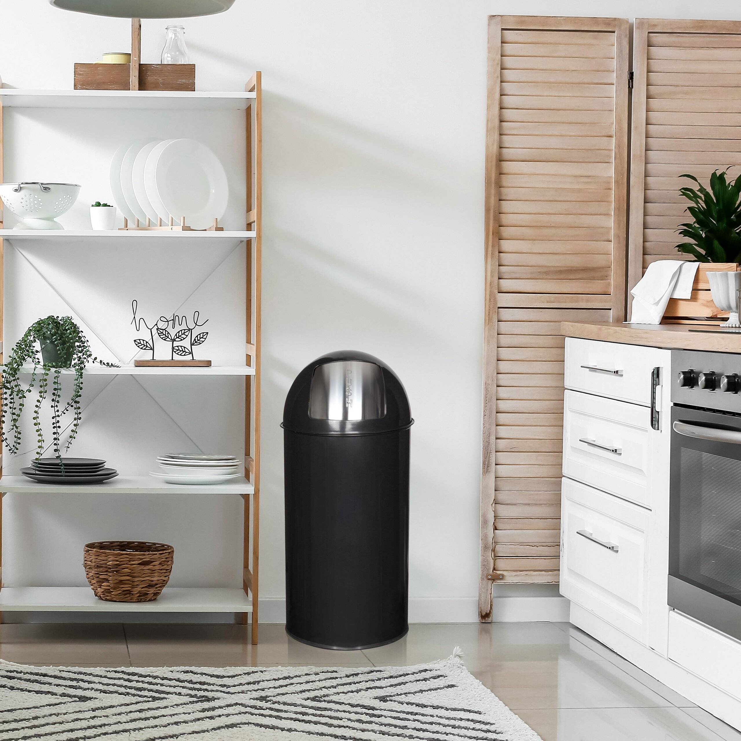 Abfallsammler Mülleimer PUSH 50L satin schwarz hjh OFFICE-3