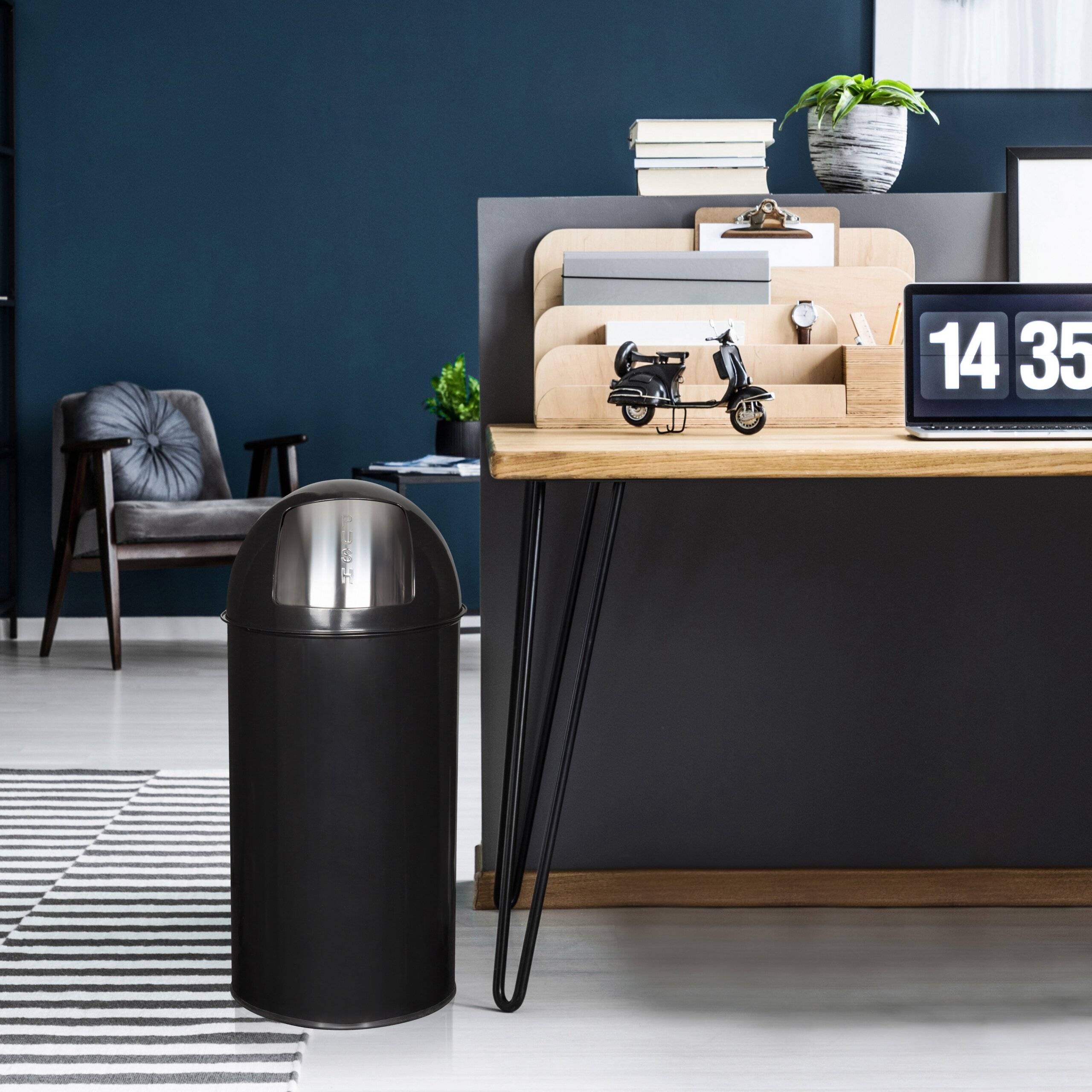 Abfallsammler Mülleimer PUSH 50L satin schwarz hjh OFFICE-4