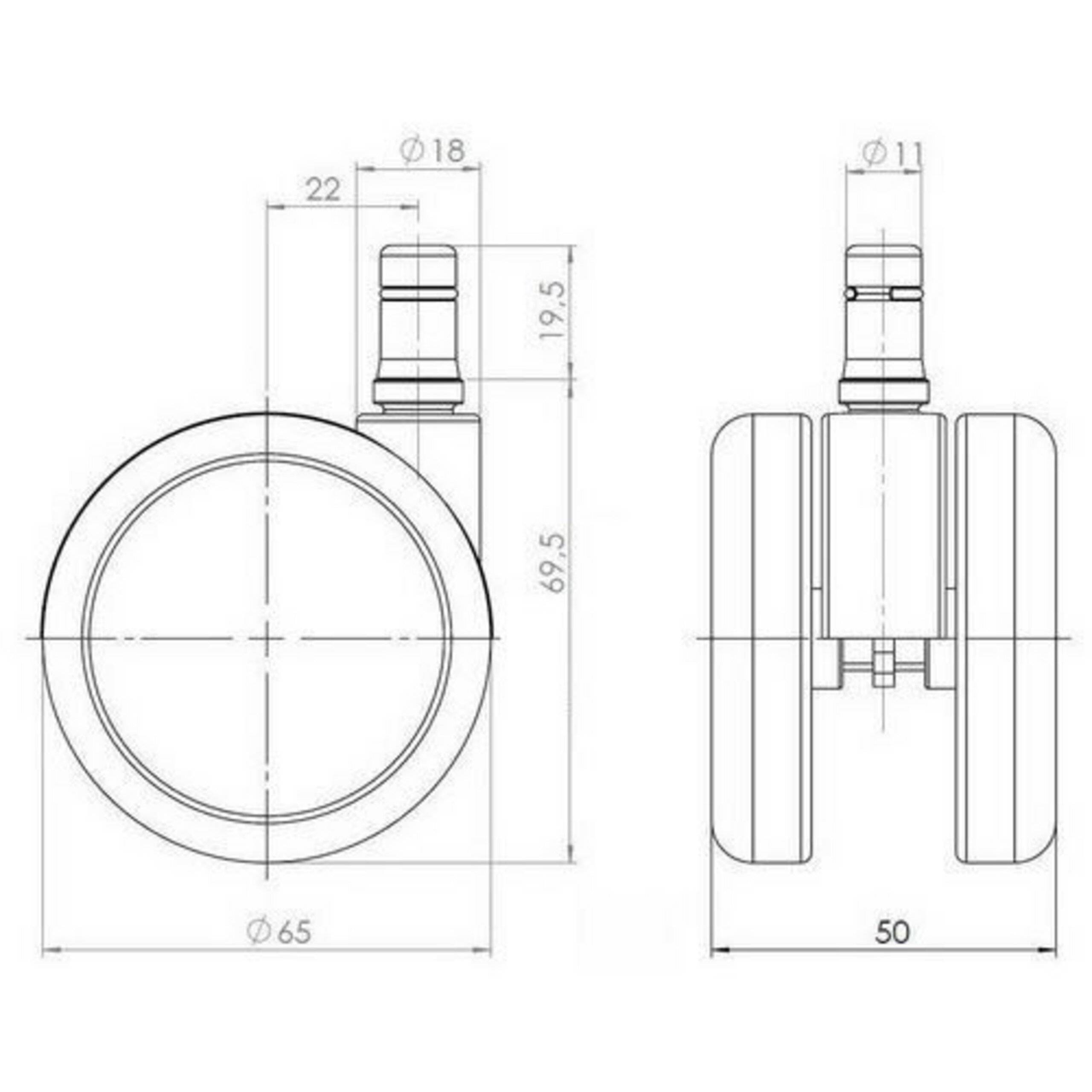 5x Hartbodenrollen ROLO 11mm 65mm Büro-Stuhl-Rollen für Hartböden (5er Pack) hjh OFFICE-5