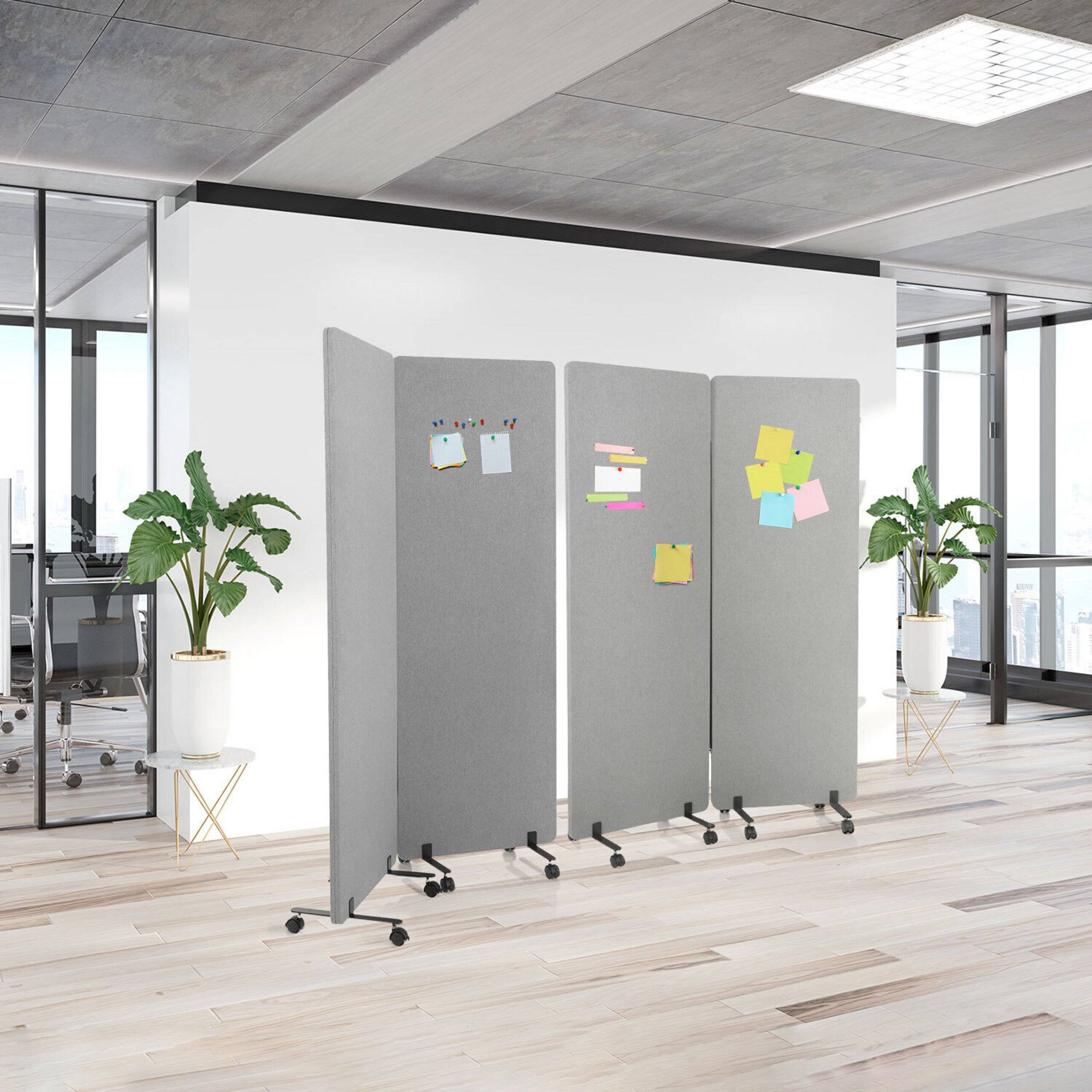 Mobiles Akustik-Trennwand-System FLEXMIUT 2er Set hellgrau hjh OFFICE-2
