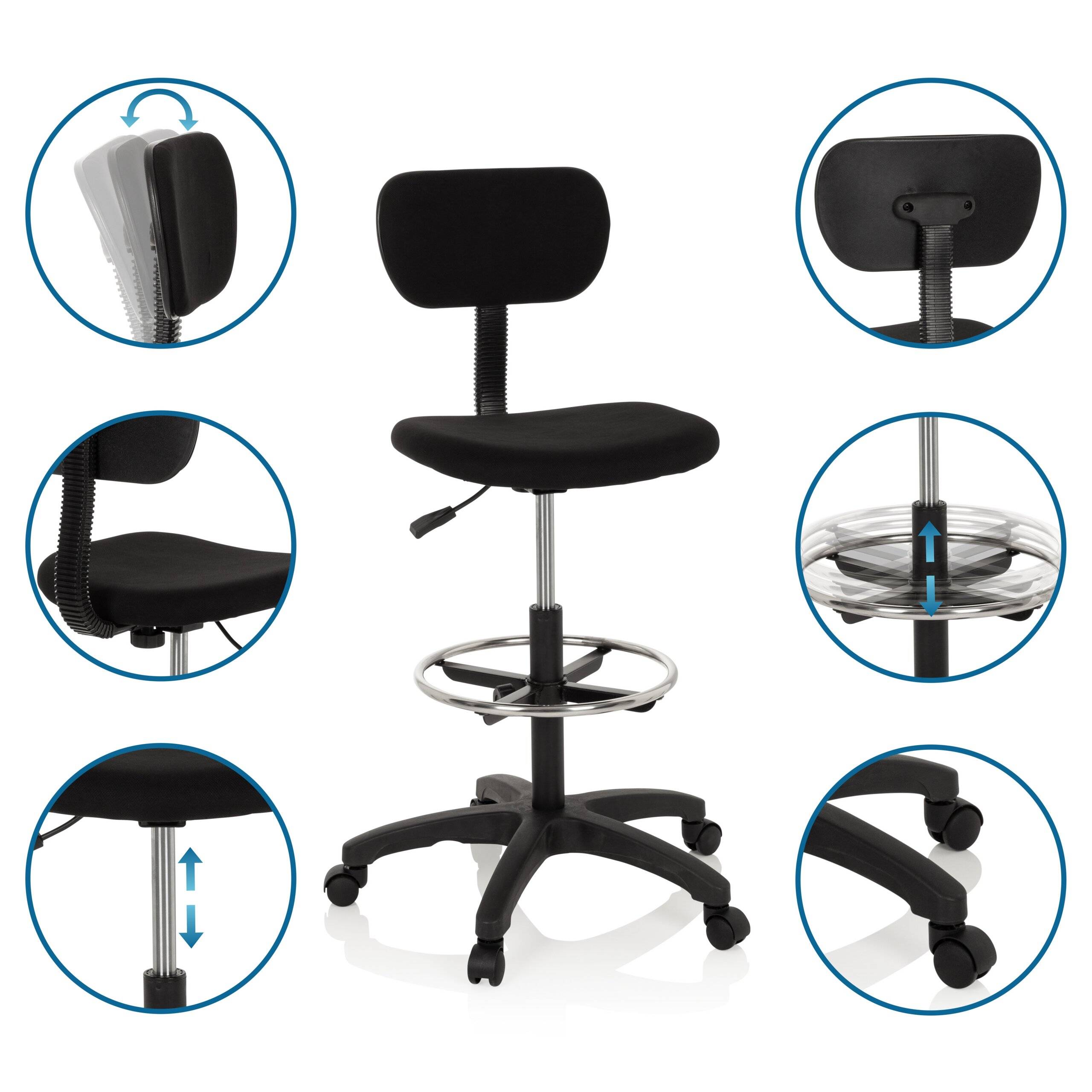 Arbeitsstuhl Arbeitshocker TOP WORK 05 Stoff schwarz hjh OFFICE-2