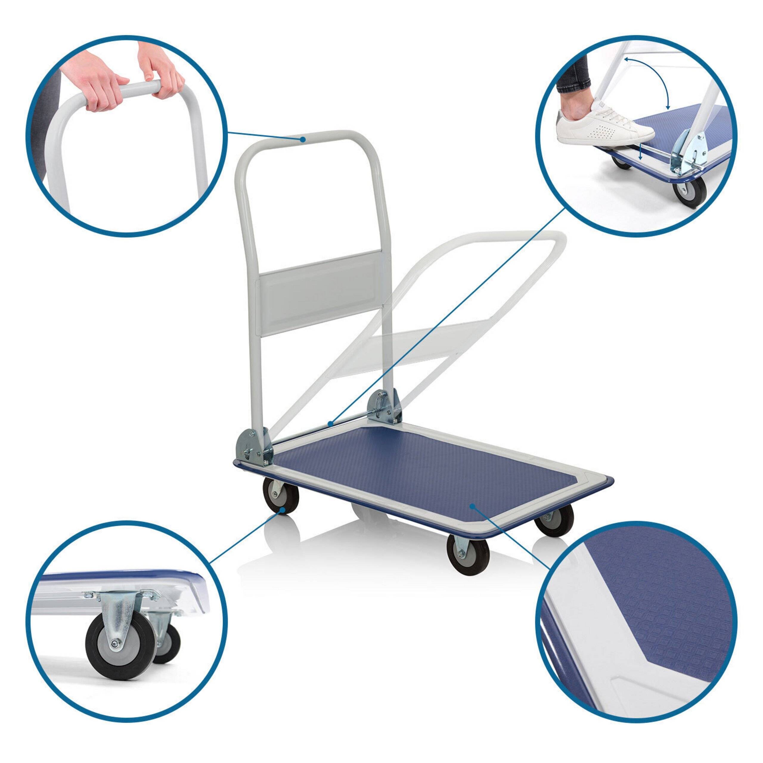 Plattformwagen Transportwagen CARRY blau weiß 150kg Tragfähigkeit hjh OFFICE-2