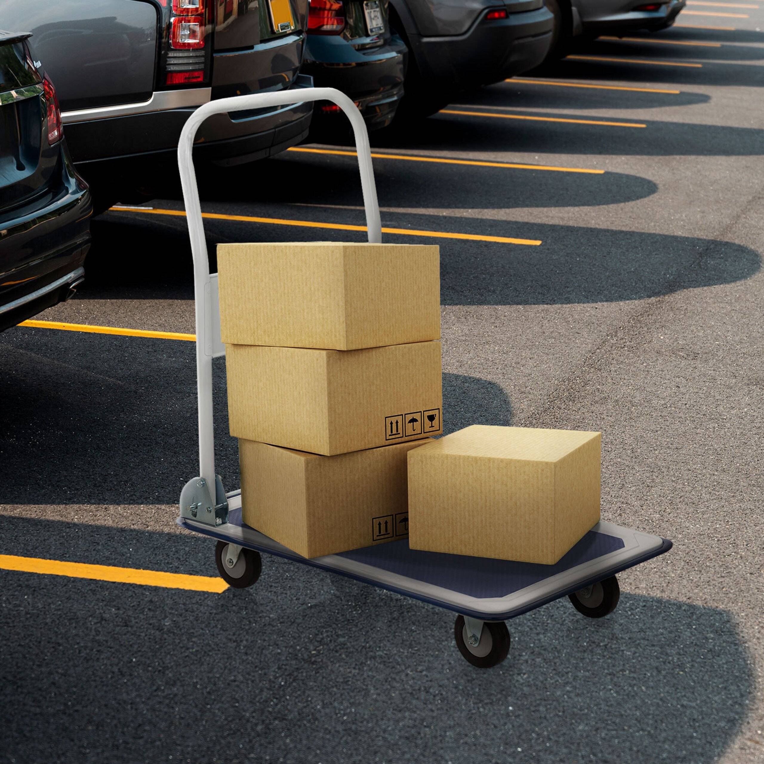 Plattformwagen Transportwagen CARRY blau weiß 150kg Tragfähigkeit hjh OFFICE-4