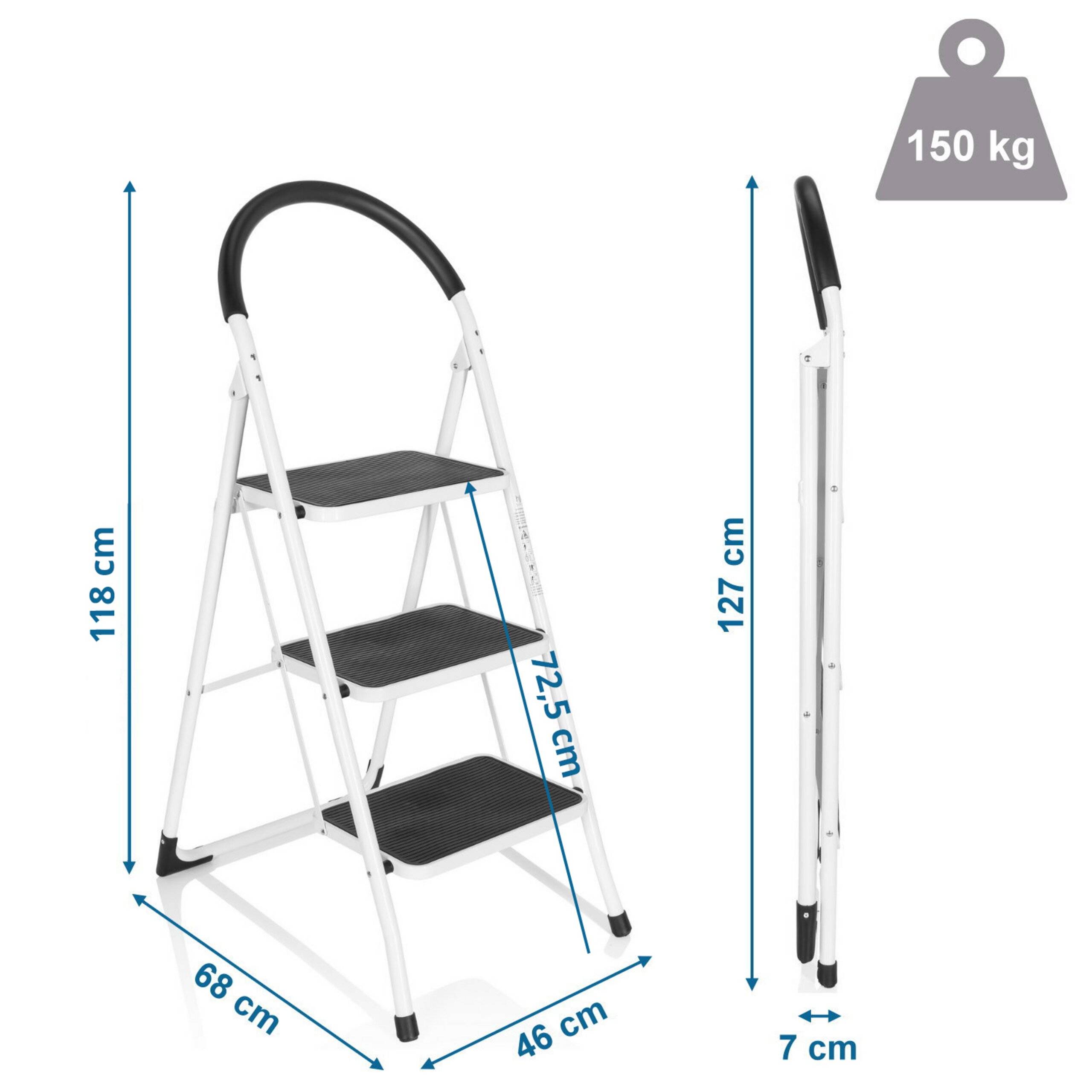 Klappleiter SOLID W2 Stahl 3 Stufen weiß hjh OFFICE-1