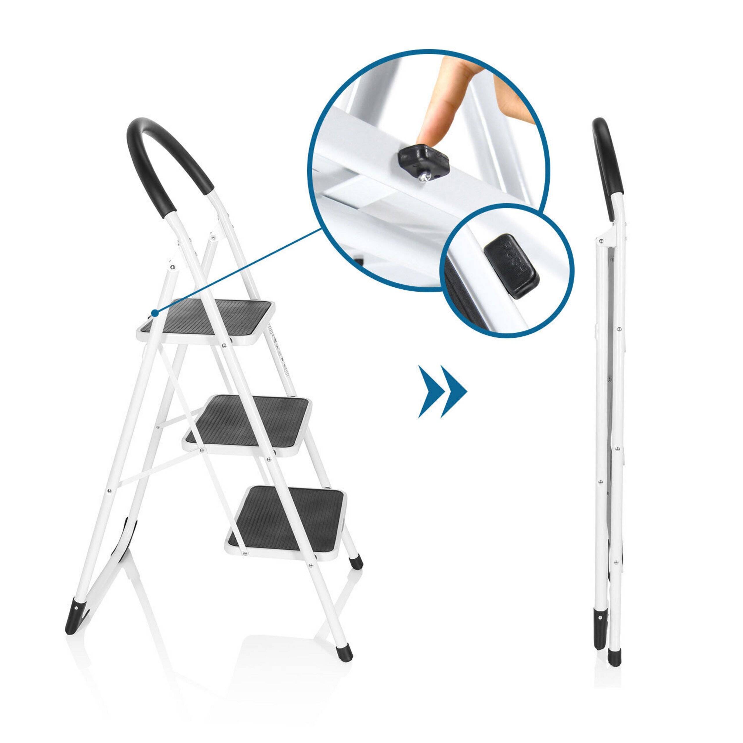 Klappleiter SOLID W2 Stahl 3 Stufen weiß hjh OFFICE-4
