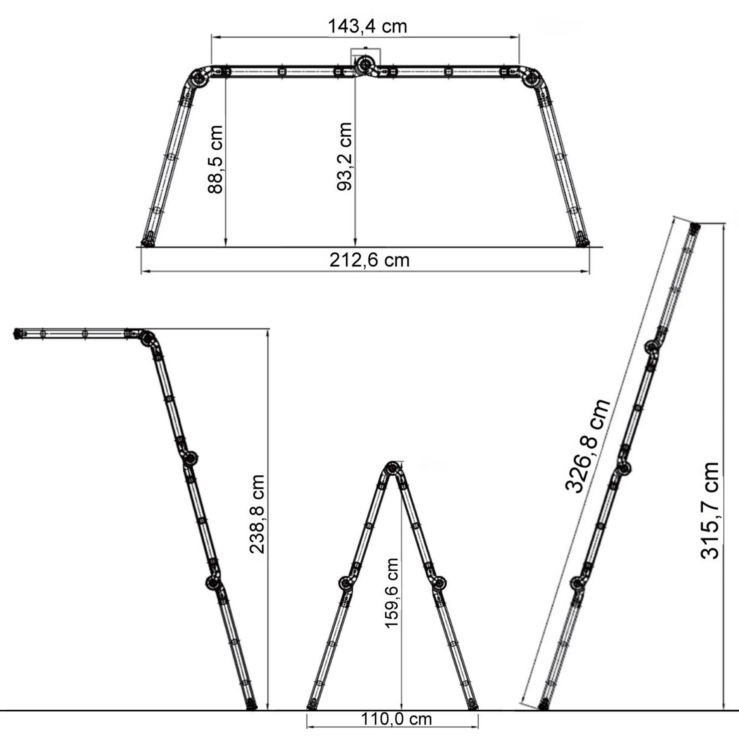 Mehrzweckleiter SOLID W3 Aluminium mit Stahlplattform silber hjh OFFICE-1