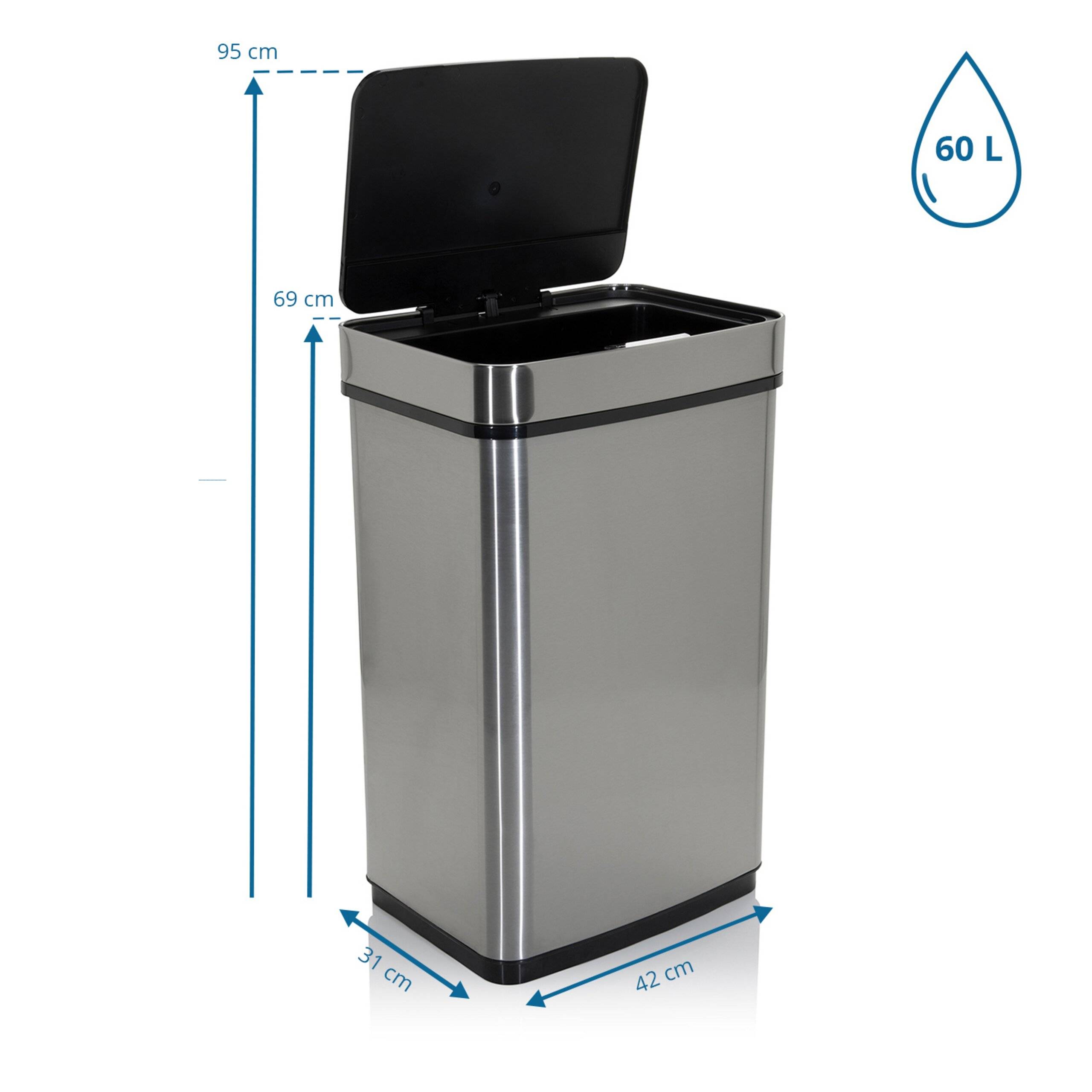 Abfallsammler Mülleimer CLEAN IV mit Sensor 60L Stahl silber hjh OFFICE-5