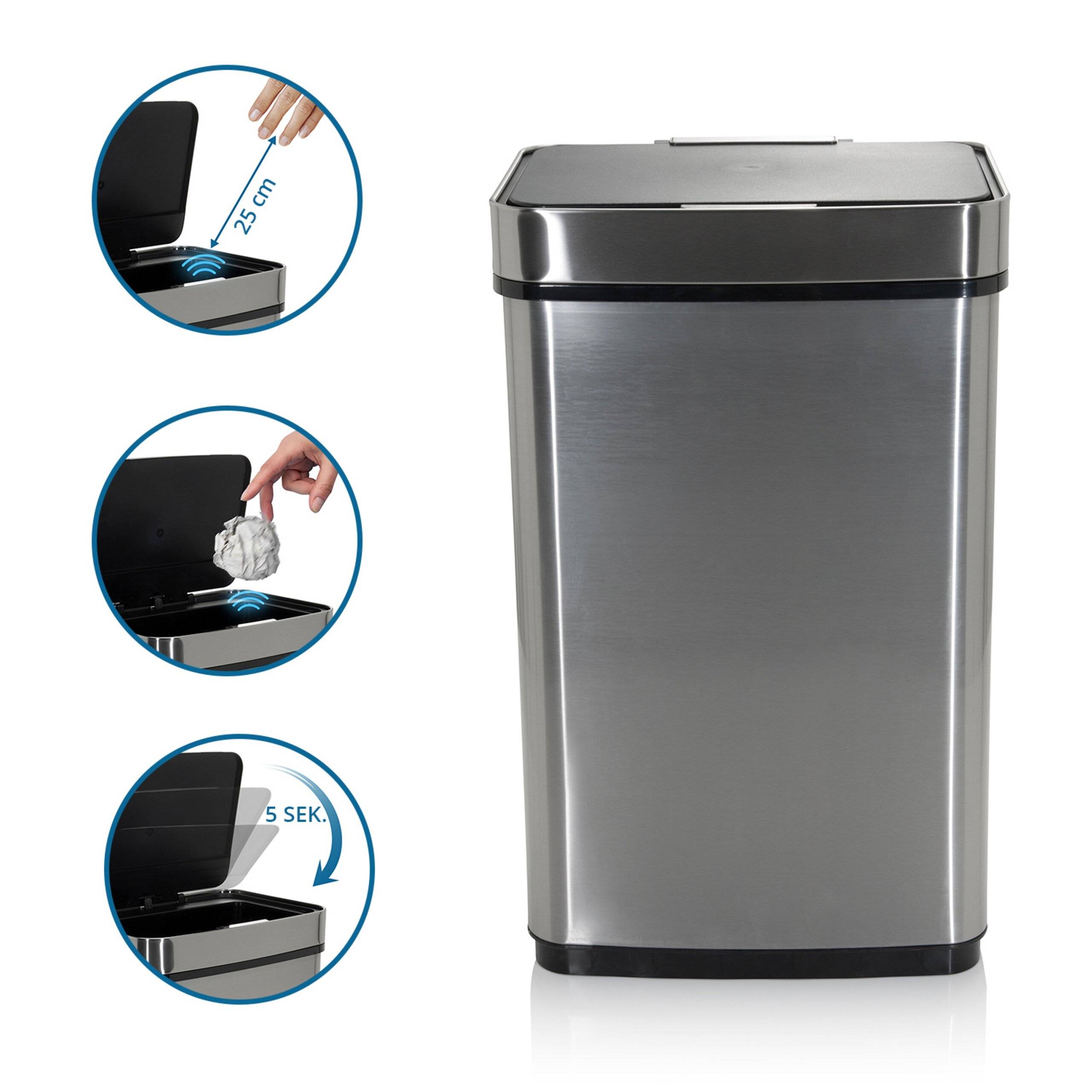 Abfallsammler Mülleimer CLEAN IV mit Sensor 60L Stahl silber hjh OFFICE-1