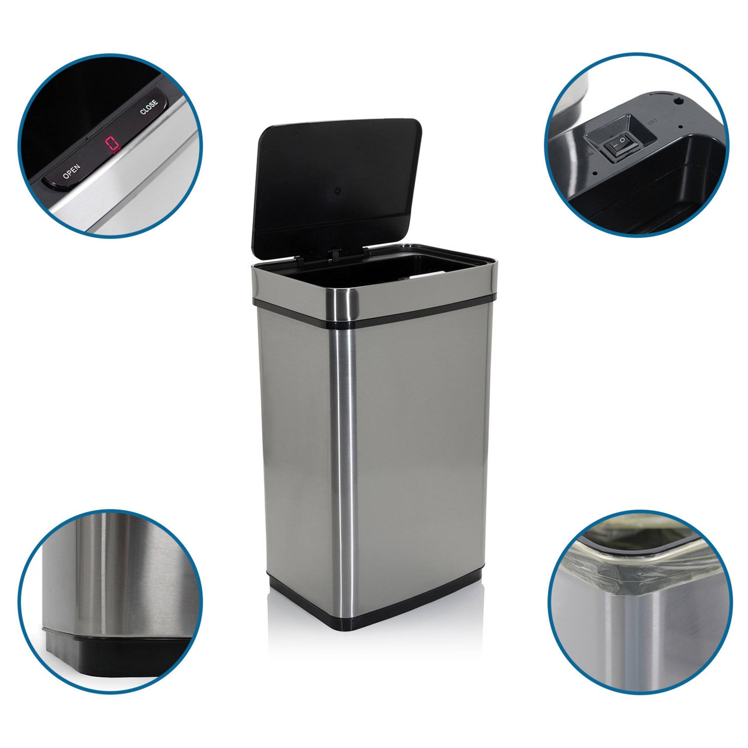 Abfallsammler Mülleimer CLEAN IV mit Sensor 60L Stahl silber hjh OFFICE-2