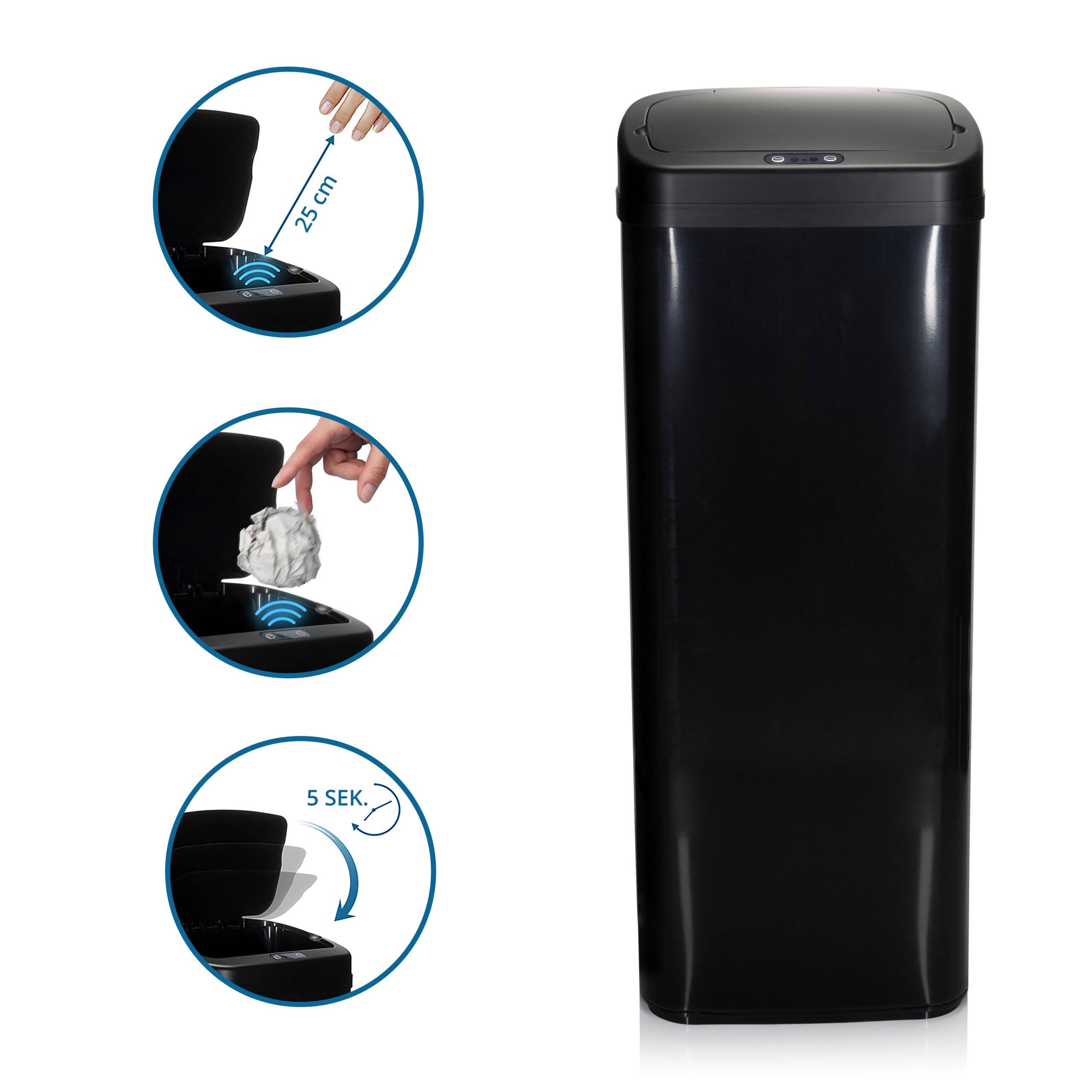 Abfallsammler Mülleimer CLEAN V mit Sensor 50L Stahl schwarz hjh OFFICE-1