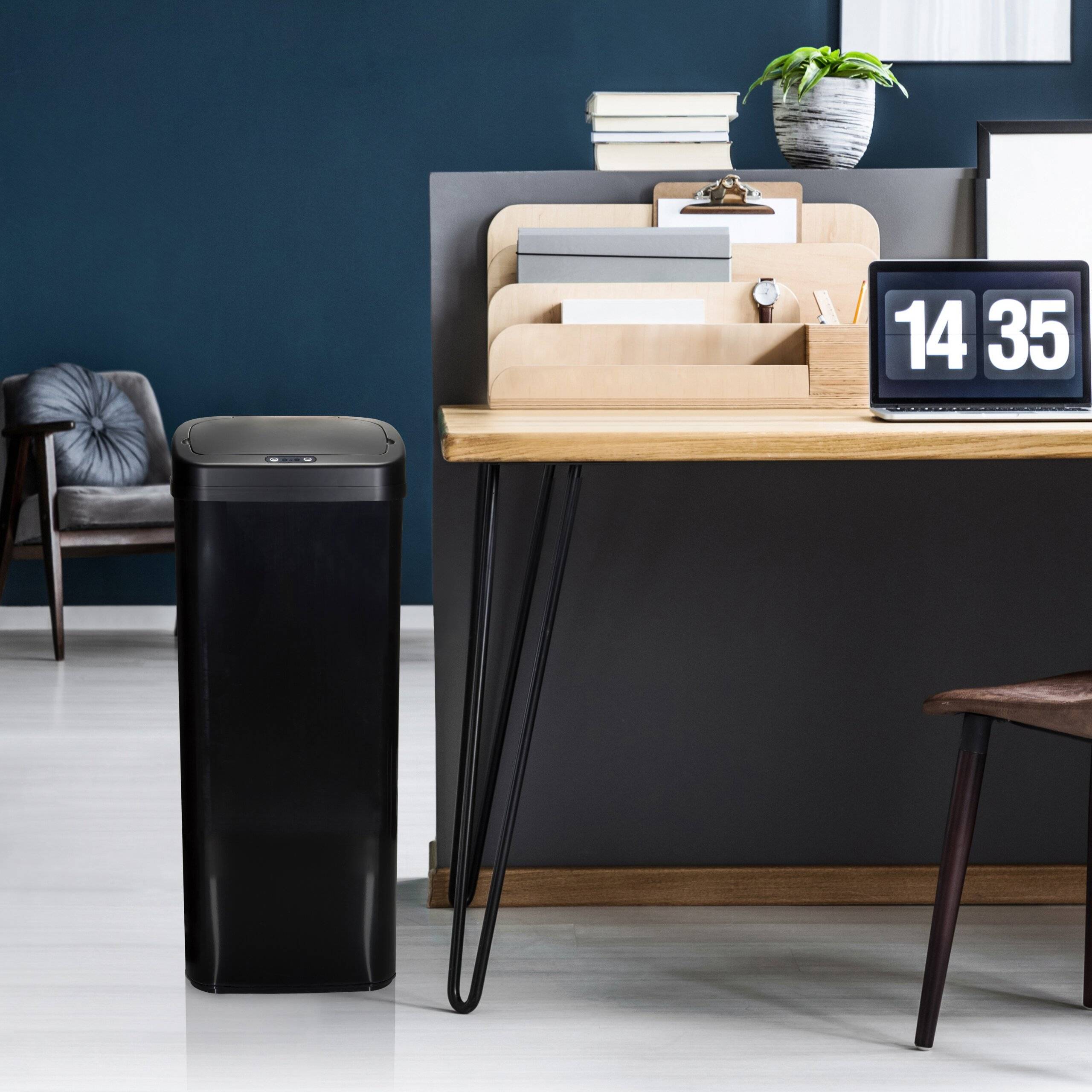Abfallsammler Mülleimer CLEAN V mit Sensor 50L Stahl schwarz hjh OFFICE-4