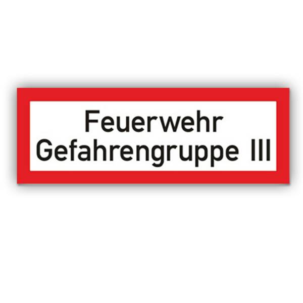 Feuerwehrzeichen, Feuerwehr - Gefahrengruppe III DIN 4066, Aluminium, 297 x 105 mm