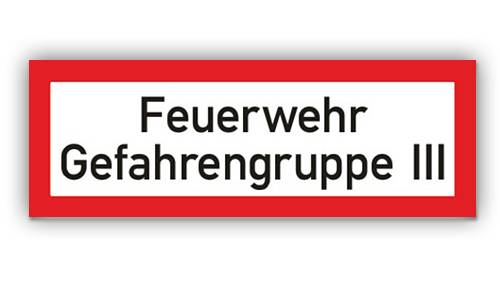 Feuerwehrzeichen, Feuerwehr - Gefahrengruppe III DIN 4066, Aluminium, 297 x 105 mm-1
