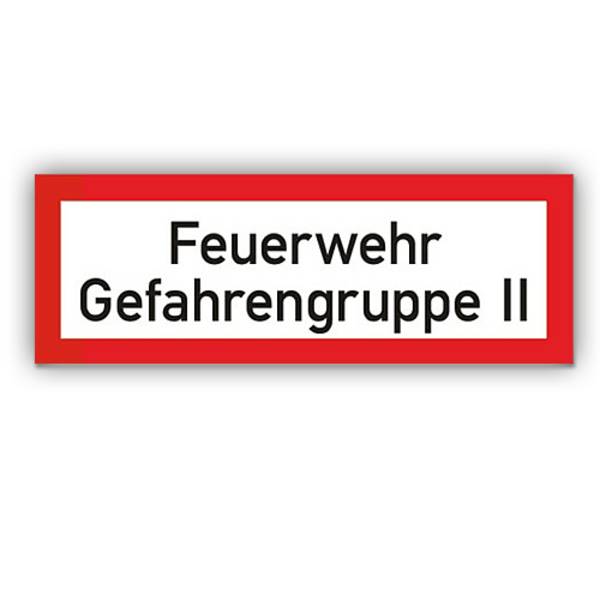 Feuerwehrzeichen, Feuerwehr - Gefahrengruppe II, DIN 4066, Aluminium, 297 x 105 mm