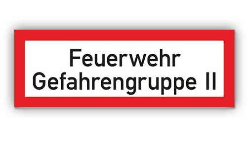 Feuerwehrzeichen, Feuerwehr - Gefahrengruppe II, DIN 4066, Aluminium, 297 x 105 mm-1