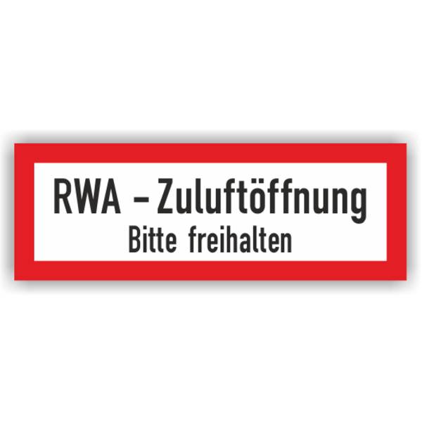 Feuerwehrzeichen, RWA - Zuluftöffnung - Bitte freihalten, DIN 4066, Aufkl. Folie, 297 x 105 mm