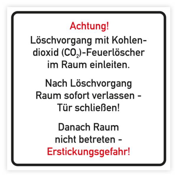 Brandschutzzeichen, Löschvorgang mit CO2-Löscher im Raum einleiten, Aufkleber, Folie 200 x 200 mm