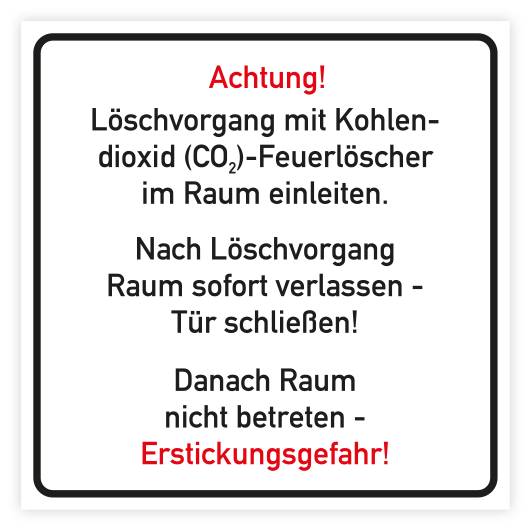 Brandschutzzeichen, Löschvorgang mit CO2-Löscher im Raum einleiten, Aufkleber, Folie 200 x 200 mm-0