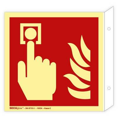 Fahnenschild, Brandmelder manuell, ISO 7010, SECUglow 185, Kunststoff, 200 x 200 mm-0