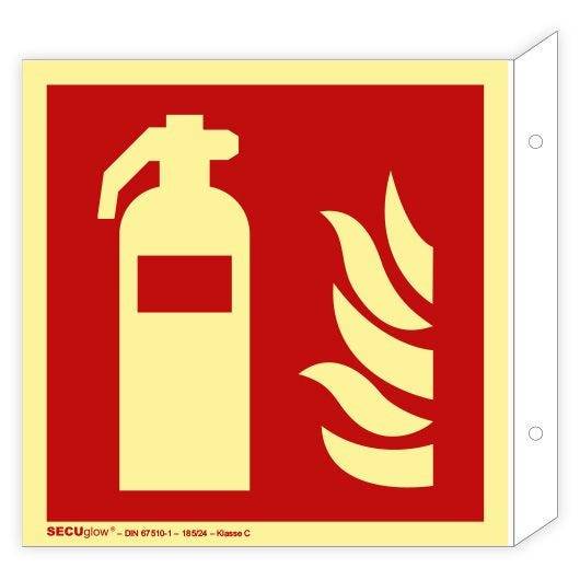 Fahnenschild, Feuerlöscher, ISO 7010, SECUglow 185, Kunststoff, 200 x 200 mm-0
