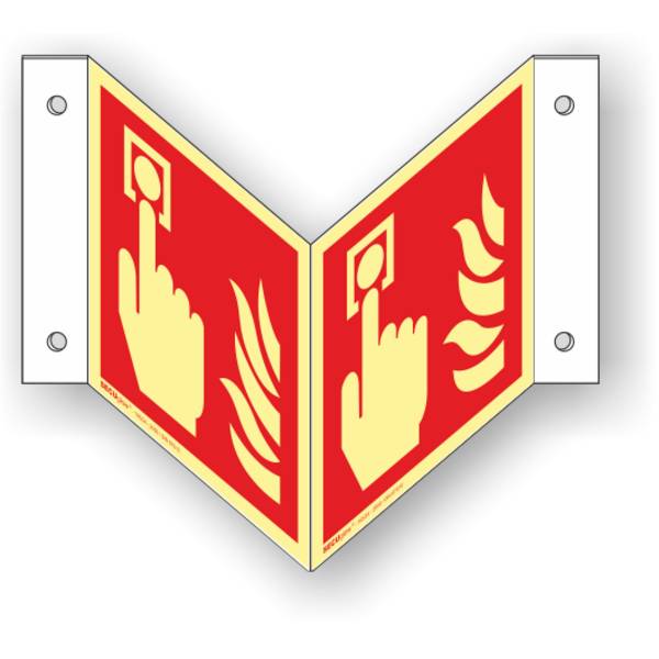 Winkelschild, Brandmelder manuell, ISO 7010, SECUglow 185, Kunststoff, 150 x 150 mm
